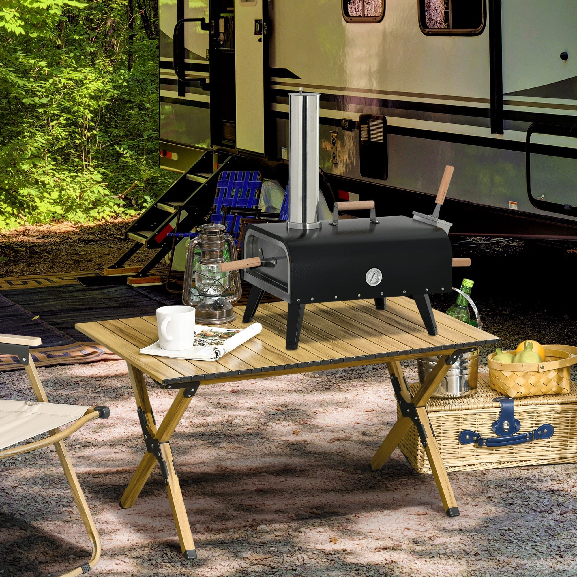 Outsunny Portable Outdoor Pizza Oven Set | Pellet Wood Fired Maker w/ Stone, Peel & Cover