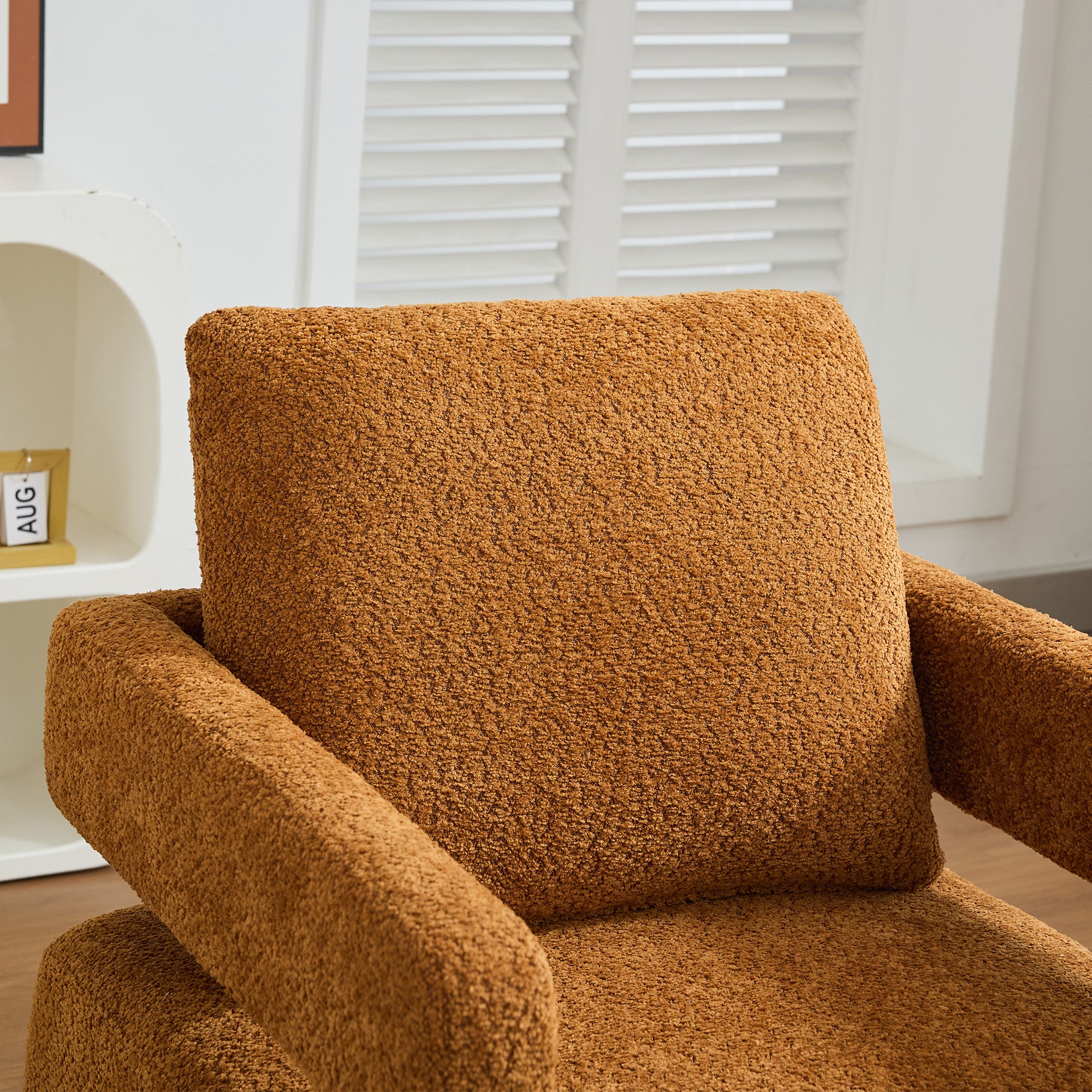 29.13" W Square Swivel Accent Chair, Modern Rotating Arm Chair with Open Back,360 Degree Rotation, Lounge Club Chair with Removable Back Cushion for Living Room, Hotel, Bed Room,Caramel