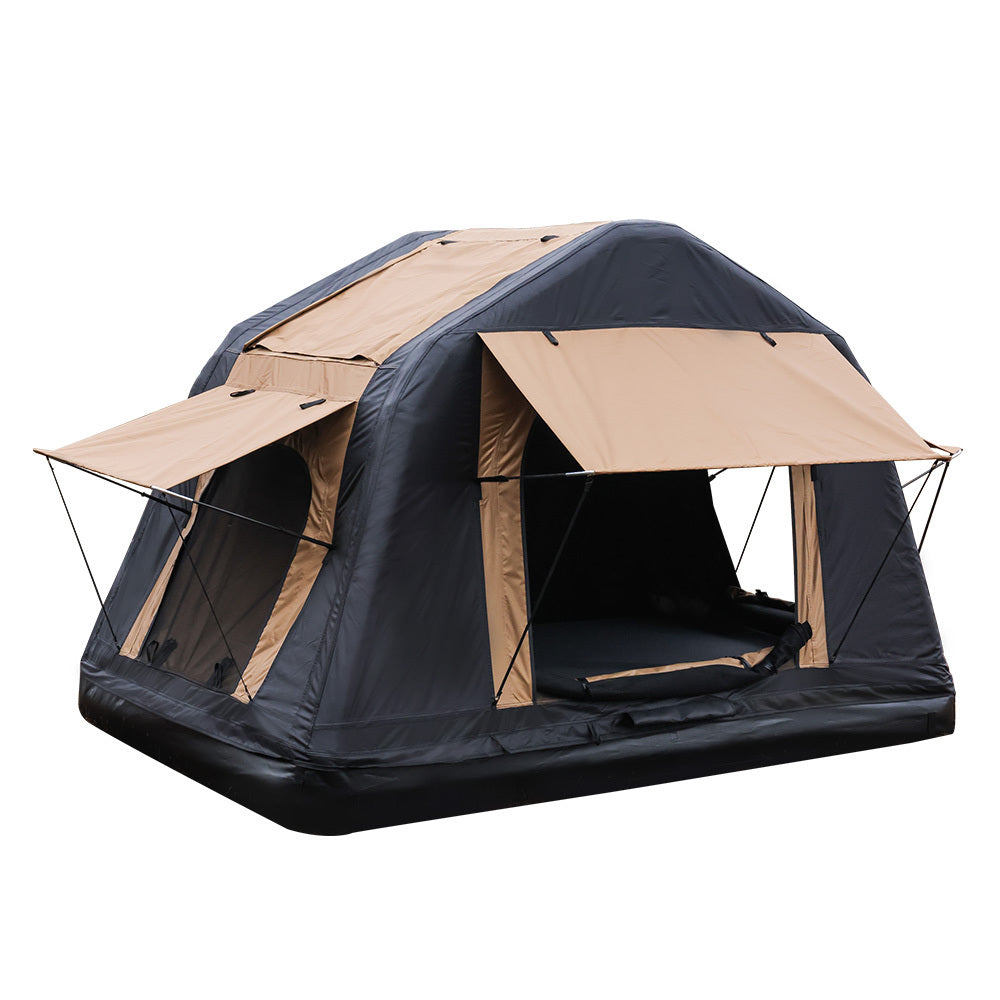 Foldable Amphibious Inflatable Roof Top Tent for 2-3 People – Two-Tone Khaki & Black, SUV & Truck Camping Tent (No Ladder)