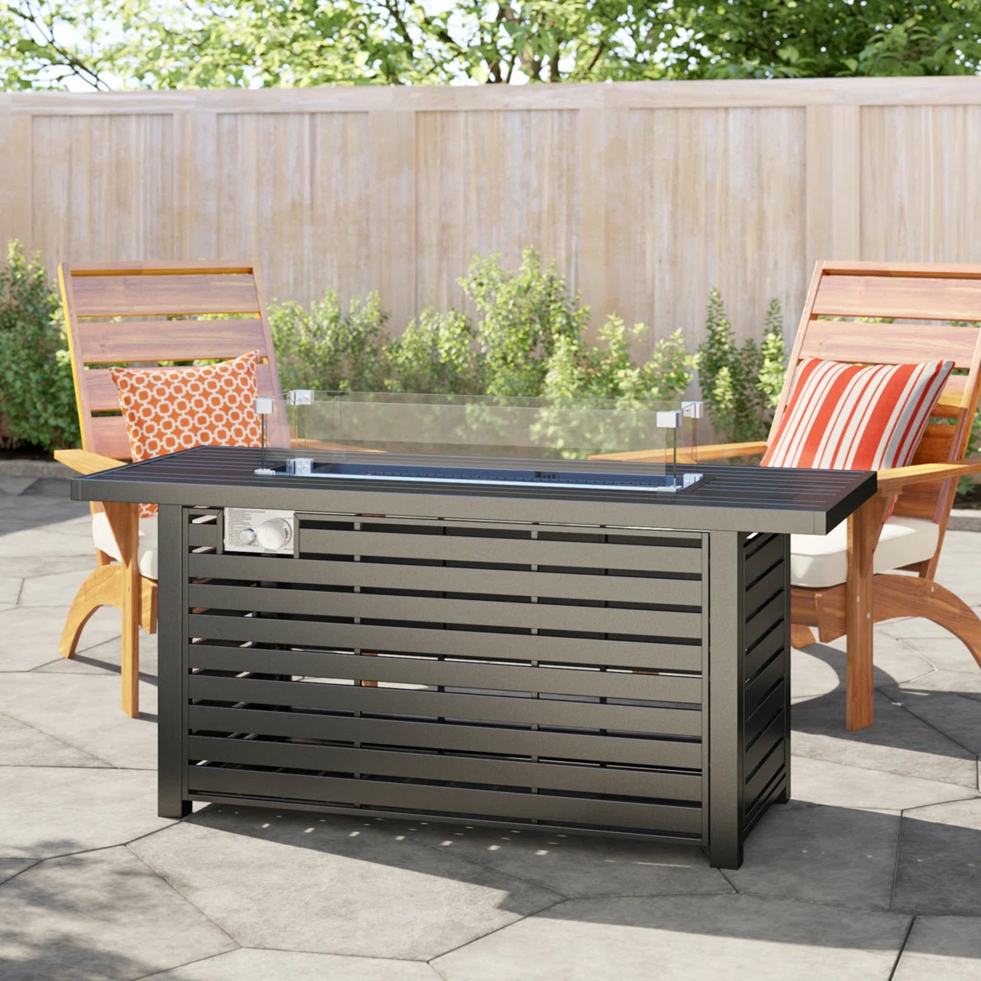 Outdoor Propane Fire Pit Table with Cover | Black Steel Fire Table with Adjustable Flame