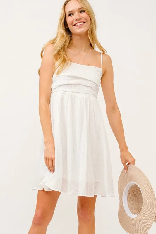 
And The Why Ruched Front Smocked Back Babydoll Mini Dress
