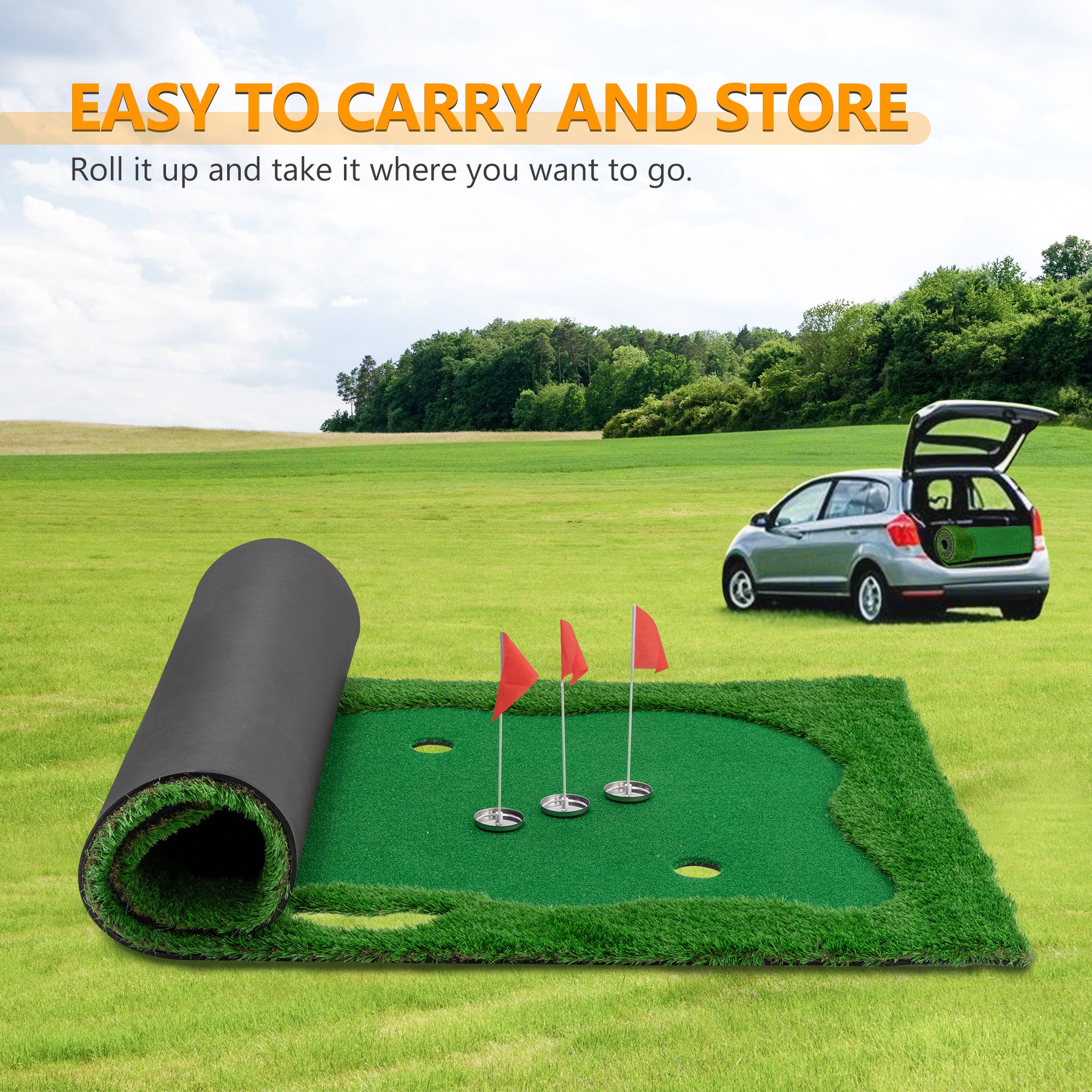 10x5 FT Golf Putting Green, Golf Training Mat with High-quality Turf, 3 Holes, 3 Flags and Cups for Indoor Outdoor