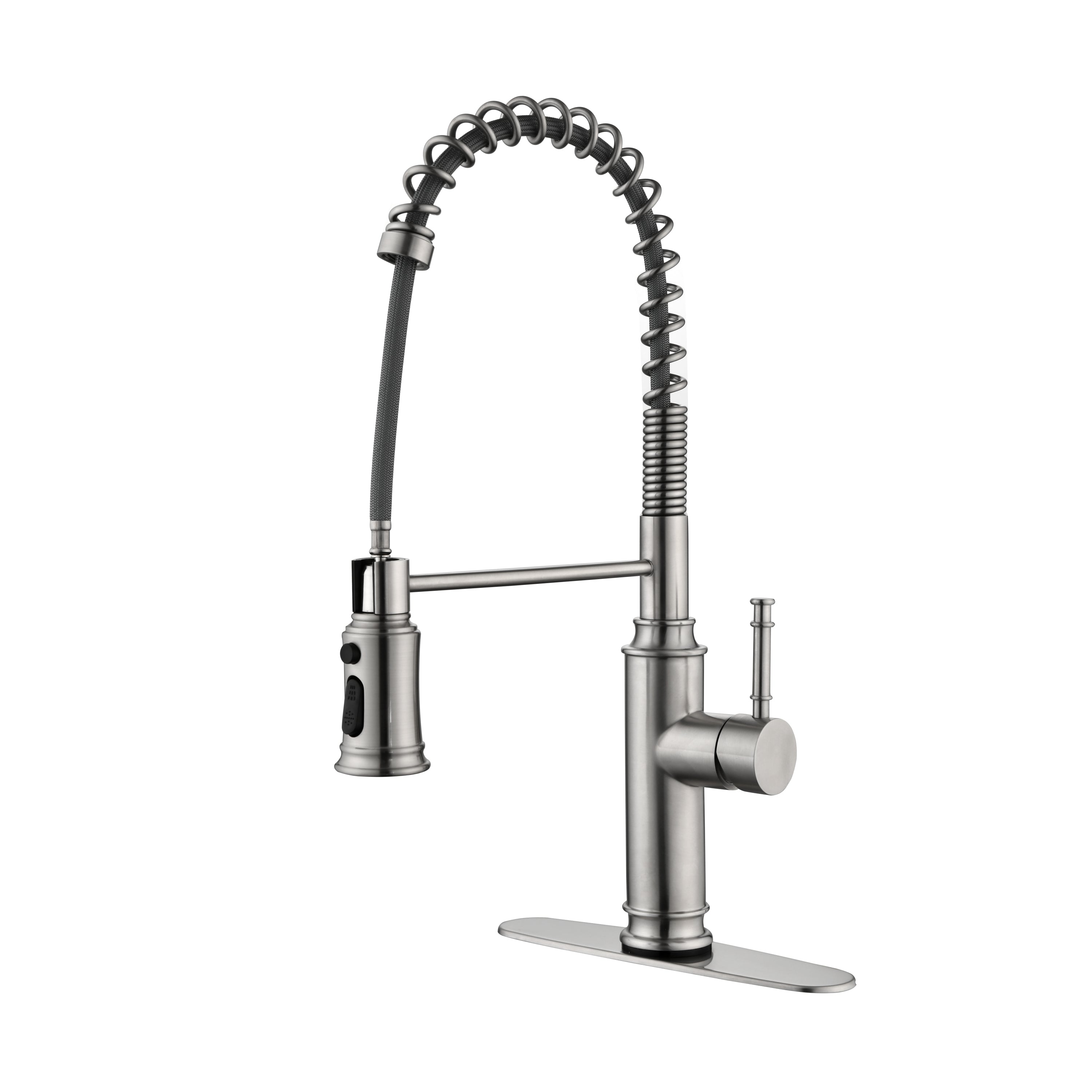 Commercial Kitchen Faucet - Single Handle Pull Down Sprayer with Spring Design, Single Lever Kitchen Sink Faucet