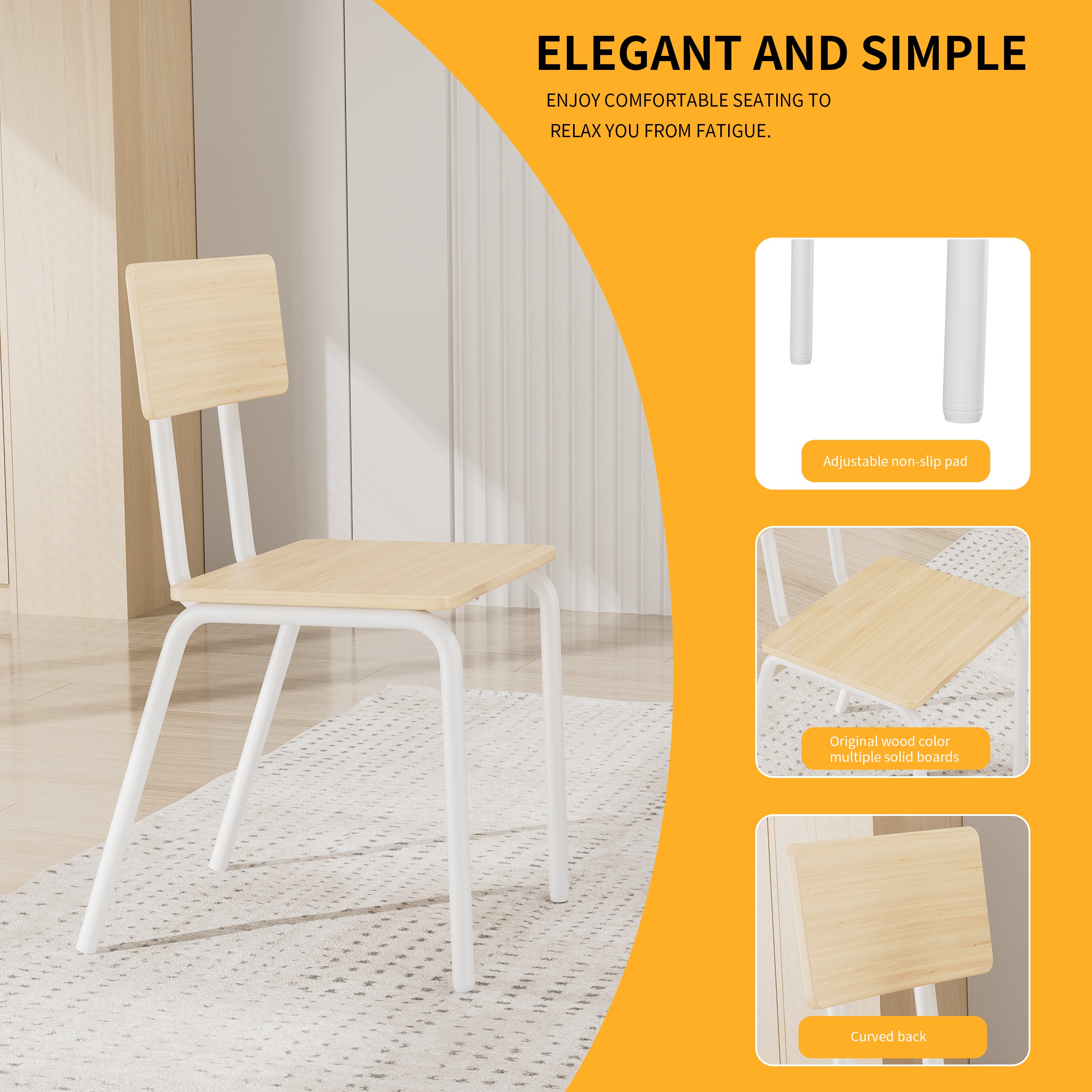 5-Piece Dining Table Set with 4 Chairs, 43" Kitchen Table and Chairs Set for 4, Metal Frame and MDF Board Dining Room Table, Perfect for Small Space, Easy to Clean