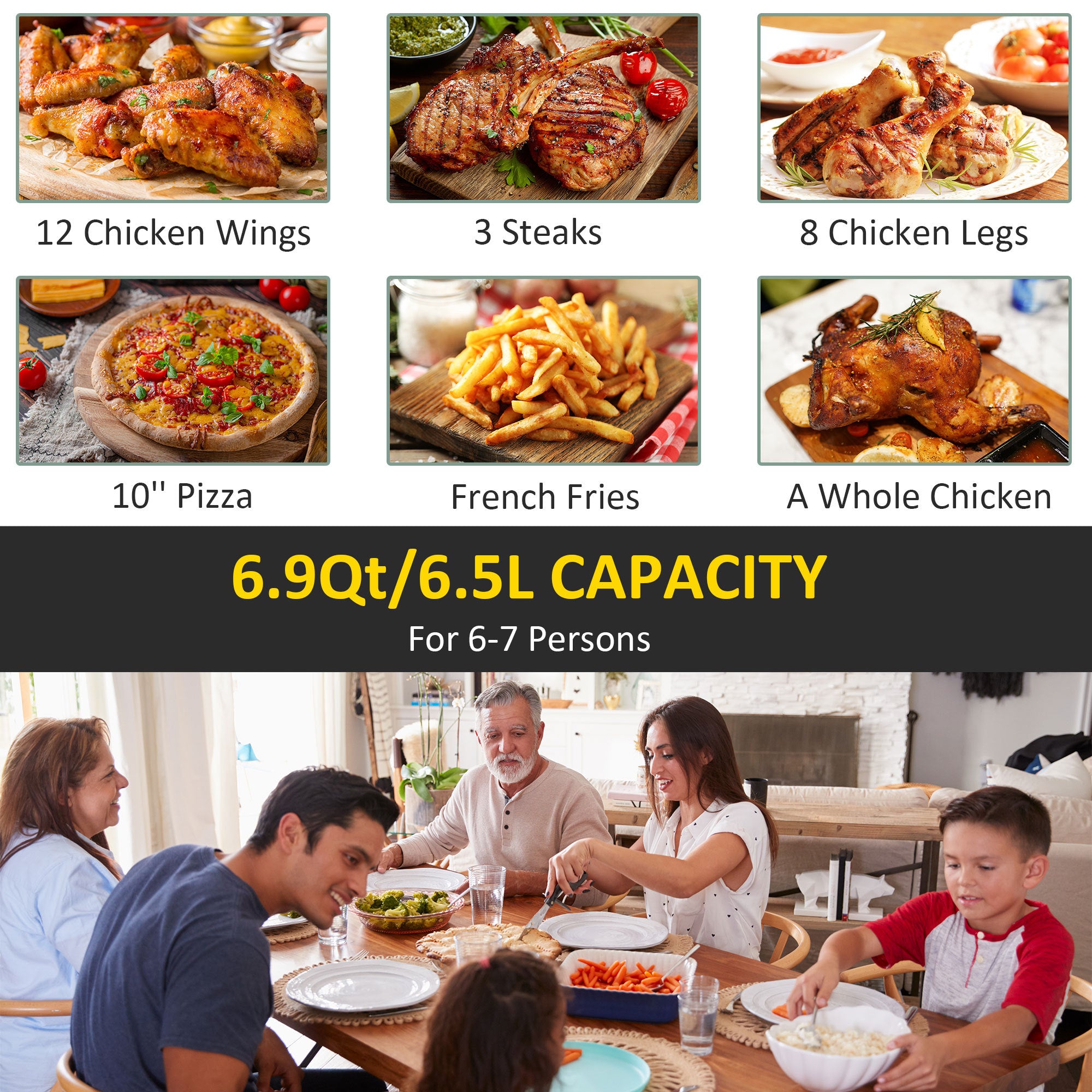 6.9QT Air Fryer Oven - 1700W Digital, Oil-Less Cooking
