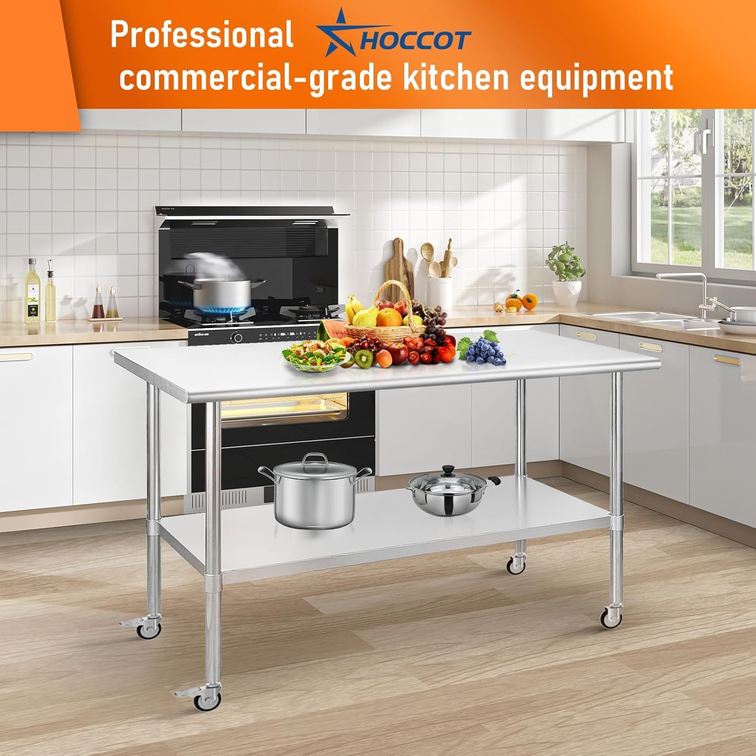 Stainless Steel Work Table 24x60 Inches with Wheels | Commercial Prep Table with Adjustable Undershelf