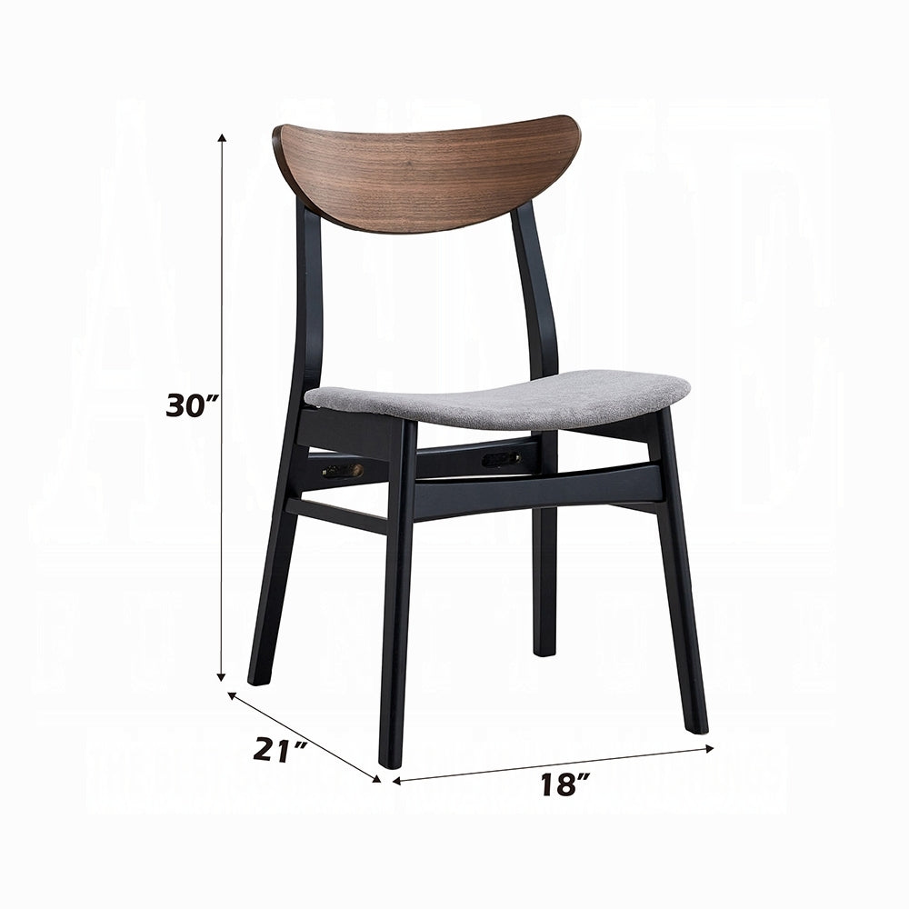 Contemporary Dining Side Chairs Set of 2 Walnut and Black Finish Gray Upholstery Wooden Kitchen Furniture Curved Back