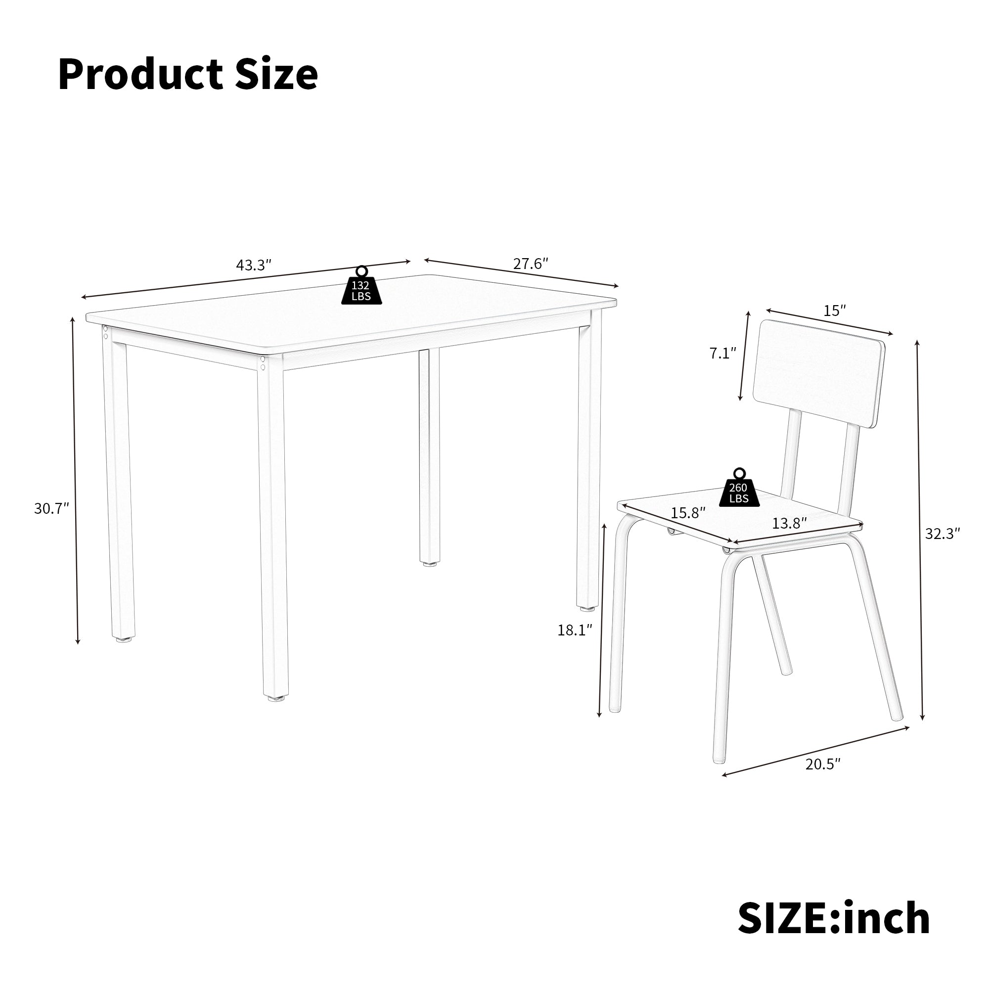 5-Piece Dining Table Set with 4 Chairs, 43" Kitchen Table and Chairs Set for 4, Metal Frame and MDF Board Dining Room Table, Perfect for Small Space, Easy to Clean