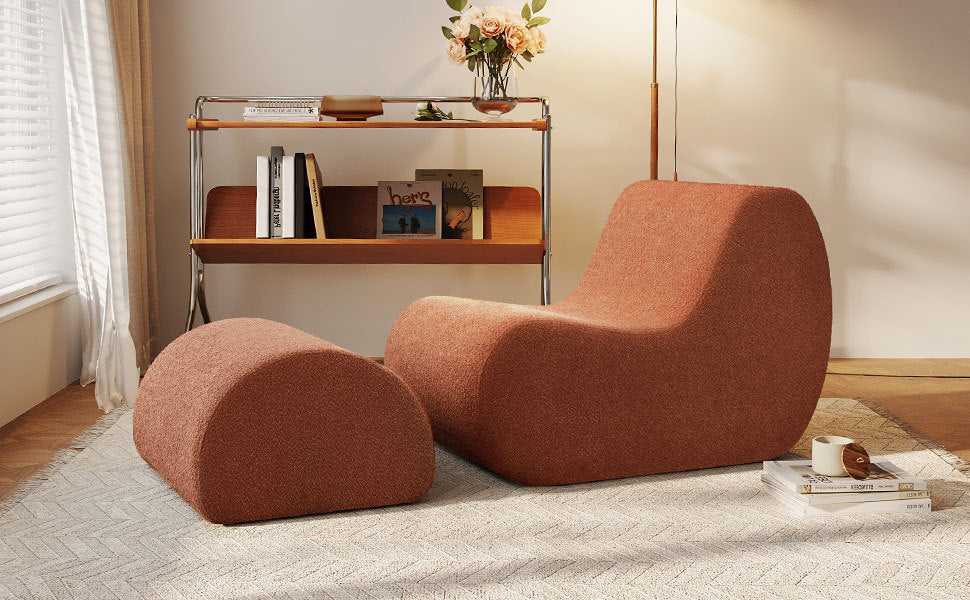 Mirod Elegant Accent Chair with Ottoman,Stylish Curved Design and Minimalist Lines for Ultimate Comfort, High-Resilience Foam for Luxurious Seating
