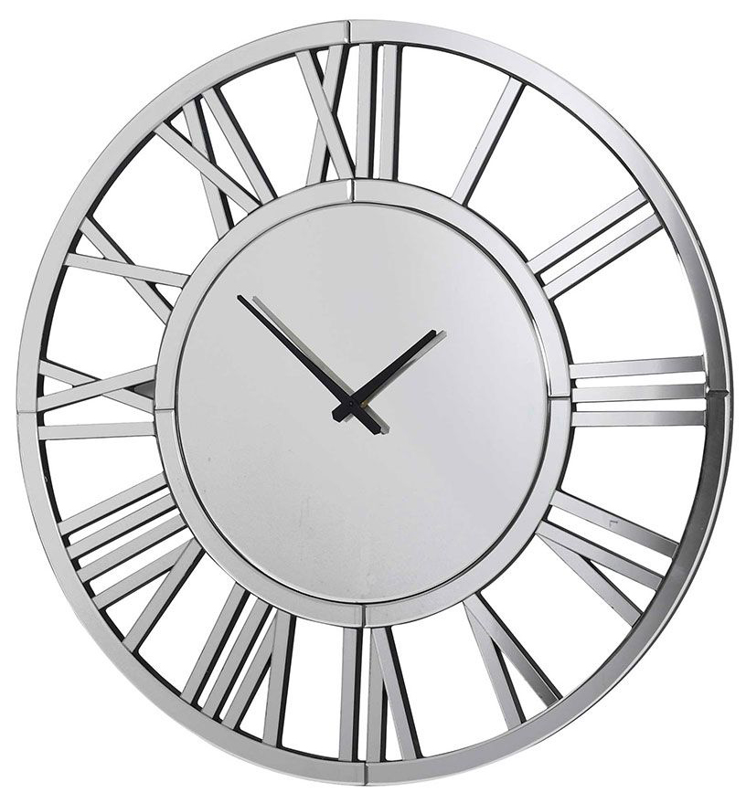 24" Large Mirrored Wall Clock – Silver Decorative Wall Clock for Living Room, Modern Battery-Operated Wall Clock with Hour & Minute Hands