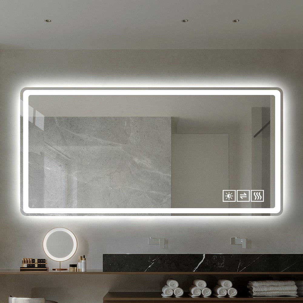 40*24 Inch LED Bathroom Mirror Vanity Mirrors with Front Lights Wall Mounted Anti-Fog Frameless Make Up Mirror with Light 5 mm Copper-Free Silver Mirror Horizontal or Vertical
