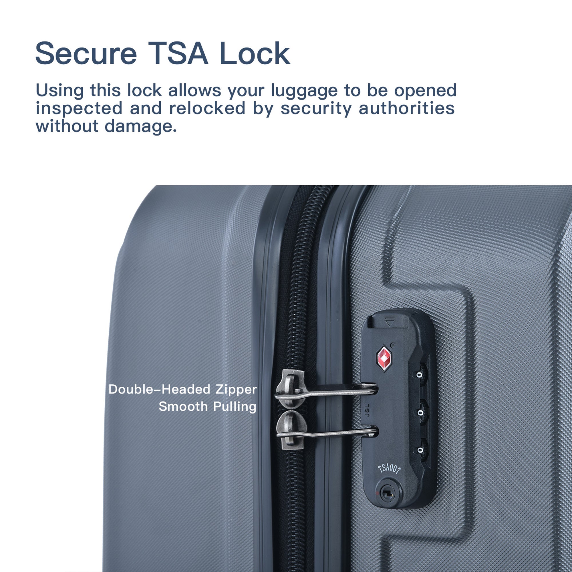 3 Piece Luggage Sets ABS Lightweight Suitcase with Two Hooks, Spinner Wheels, TSA Lock, Gray (20/24/28)