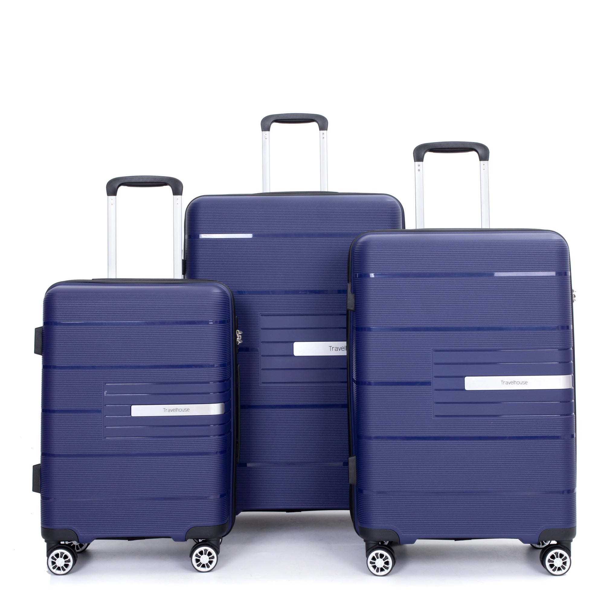 Navy Hardshell Suitcase Set with Double Spinner Wheels and TSA Lock, Lightweight and Durable PP Luggage, 3-Piece Set (20/24/28)