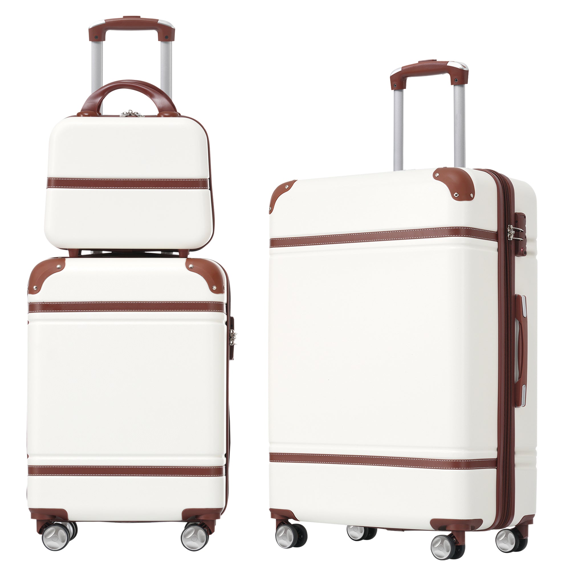 3-Piece White Hardshell Luggage Set – 20" & 24" Spinner Suitcases with TSA Lock + Cosmetic Case, Lightweight Travel Set