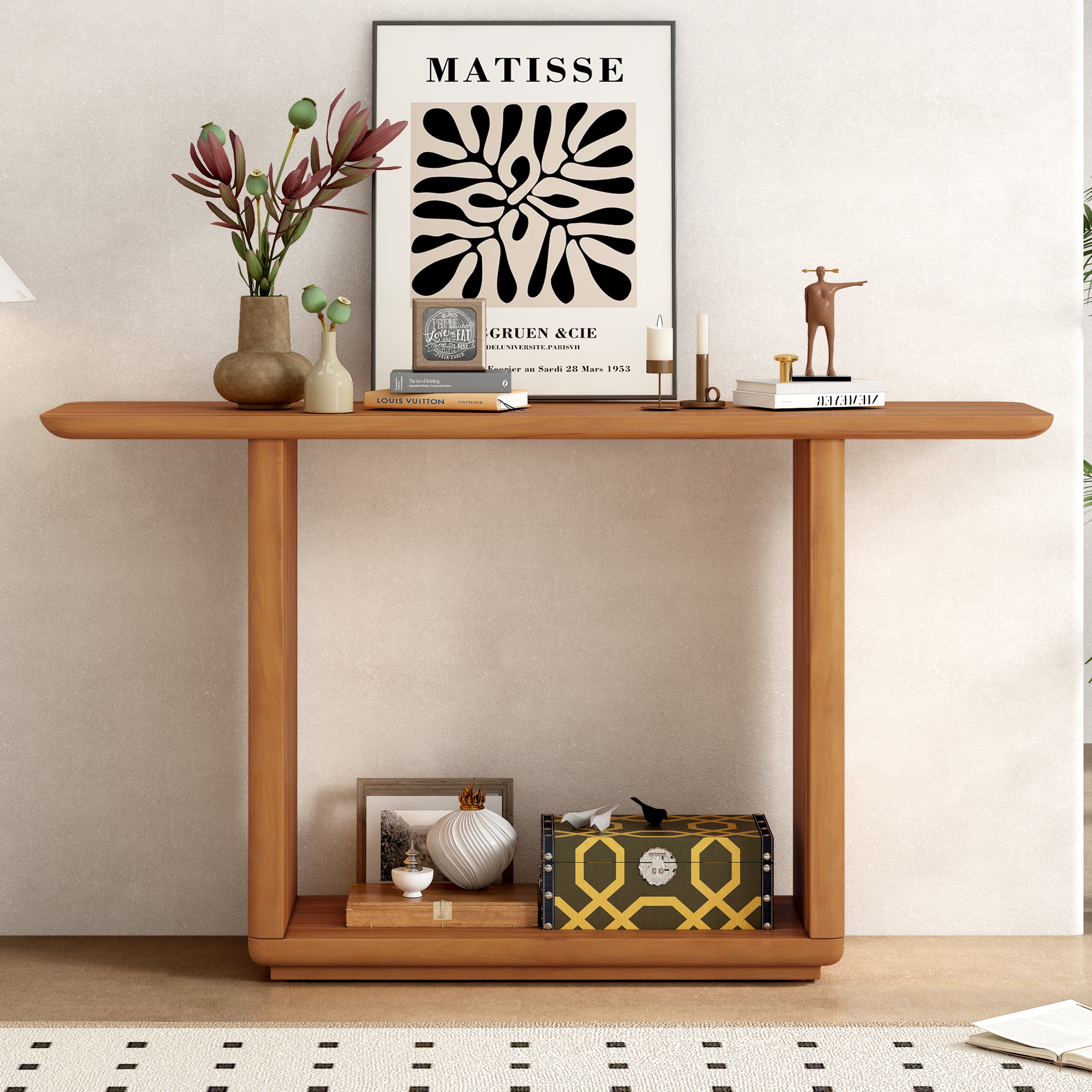 Mirod Elegant Minimalist Console Table with Curved Corners – Natural Wood Veneer, U-Base Design, Easy Assembly, Perfect for Entryway, Living Room, or Display