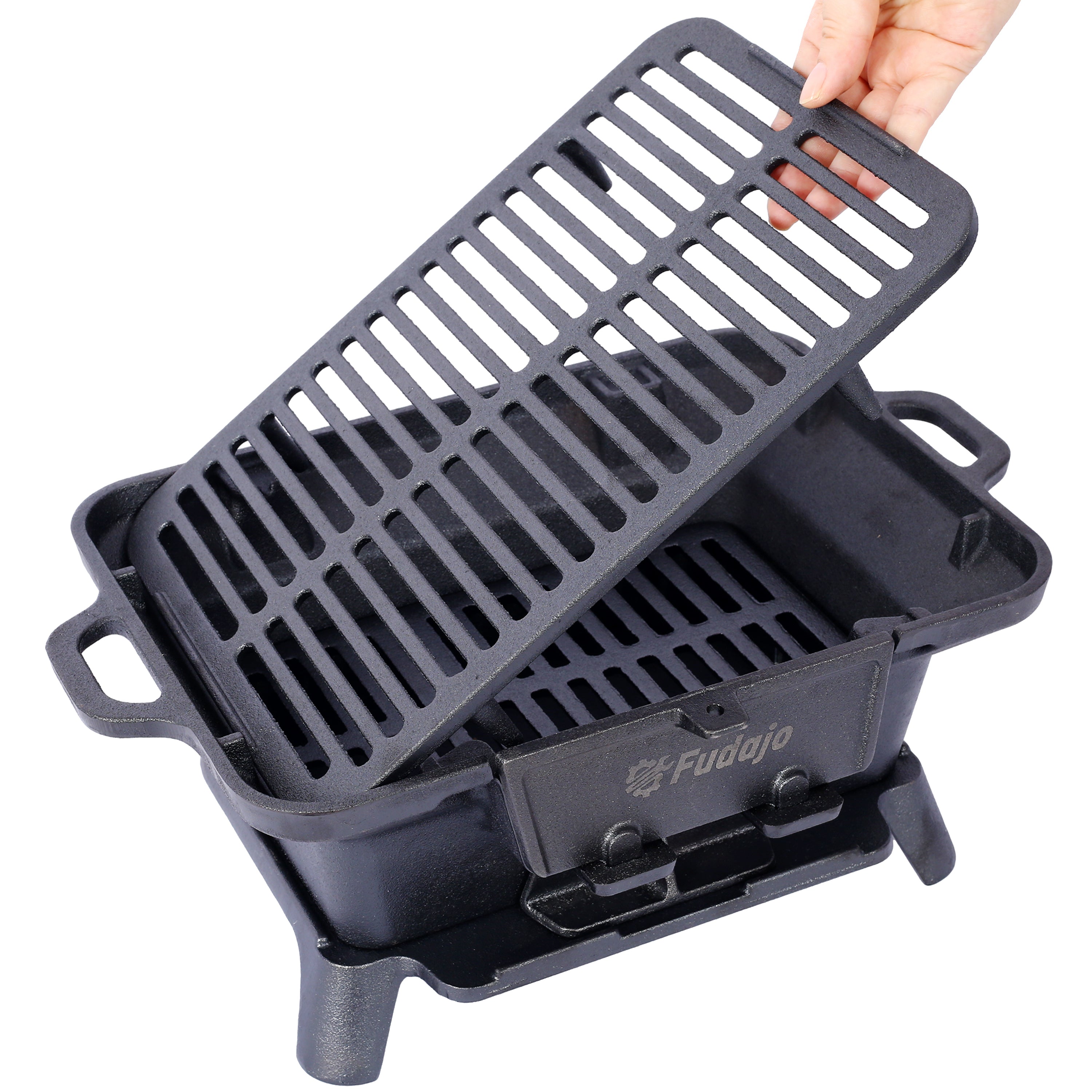 Oval Cast Iron Charcoal Grill – Portable Tabletop Hibachi Grill & Skillet, 100% Enameled Cast Iron, Small Camping Stove for Outdoor Cooking