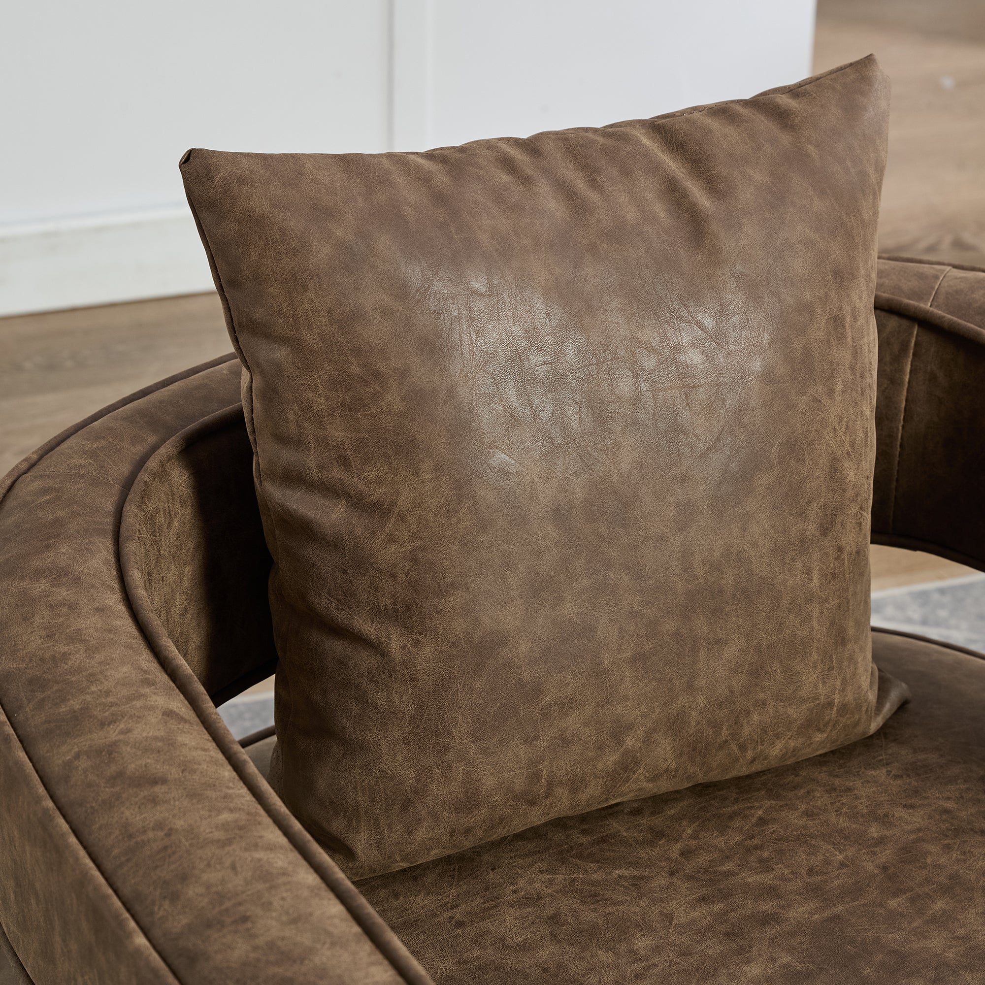 29.1"W Swivel Accent Open Back Barrel Chair Modern Comfy Sofa Chair With Weathered Base For Nursery Bedroom Living Room Hotel Office, Club Chair Leisure Arm Chair For Lounge (Coffee,PU)