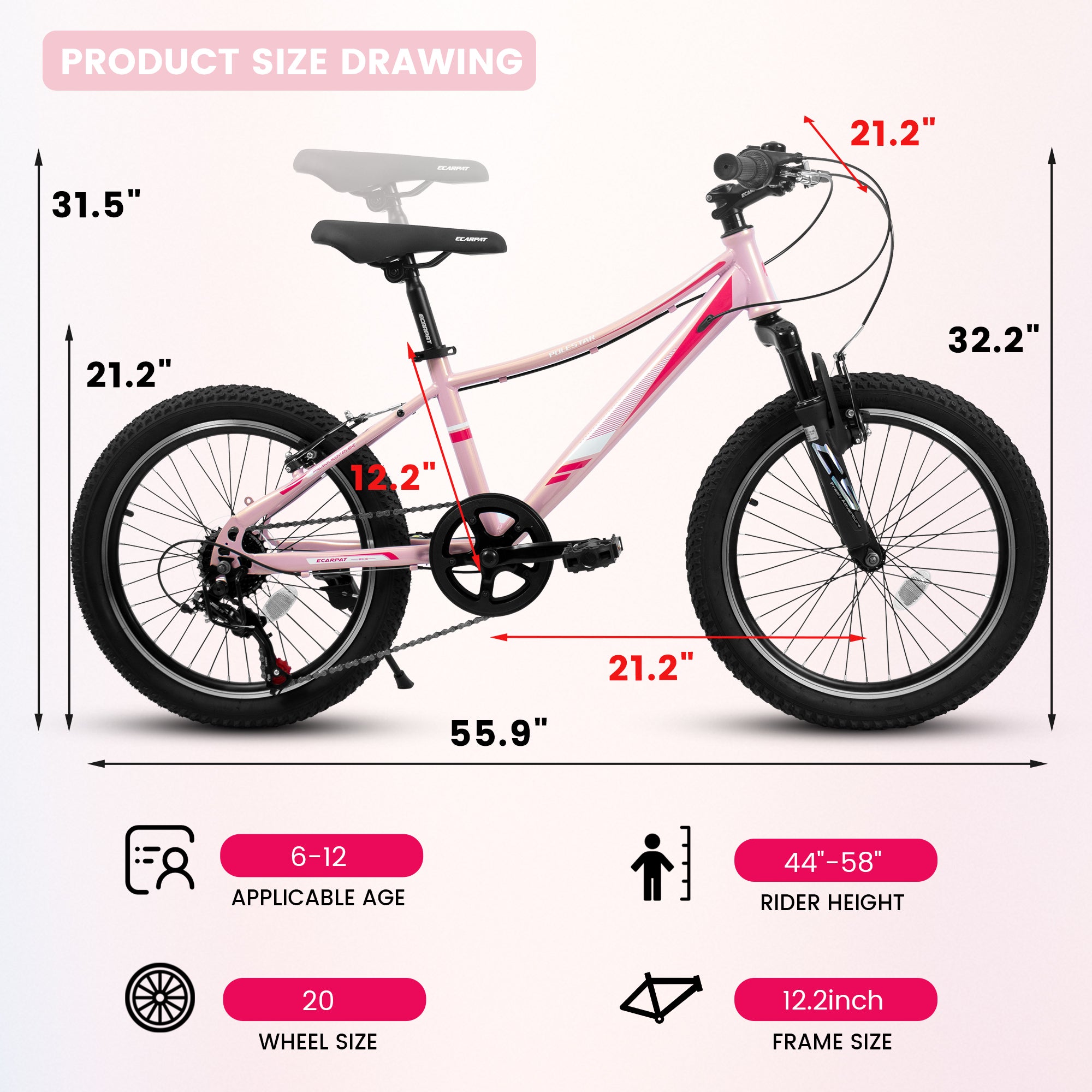 20 inch Children's Bicycle, Shock Absorbing Front Fork, 7 - Speed, V - brakes, Mountain Tire, Boys and Girls Kids Bike for Outdoor Adventure