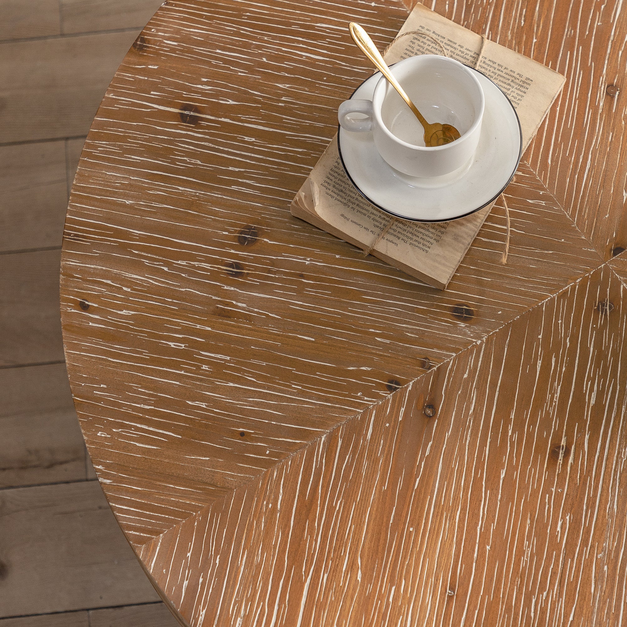 31.29"Modern Retro Splicing Round Coffee Table,Fir Wood Table Top with Gold Cross Legs Base(Same SKU:W757102843)