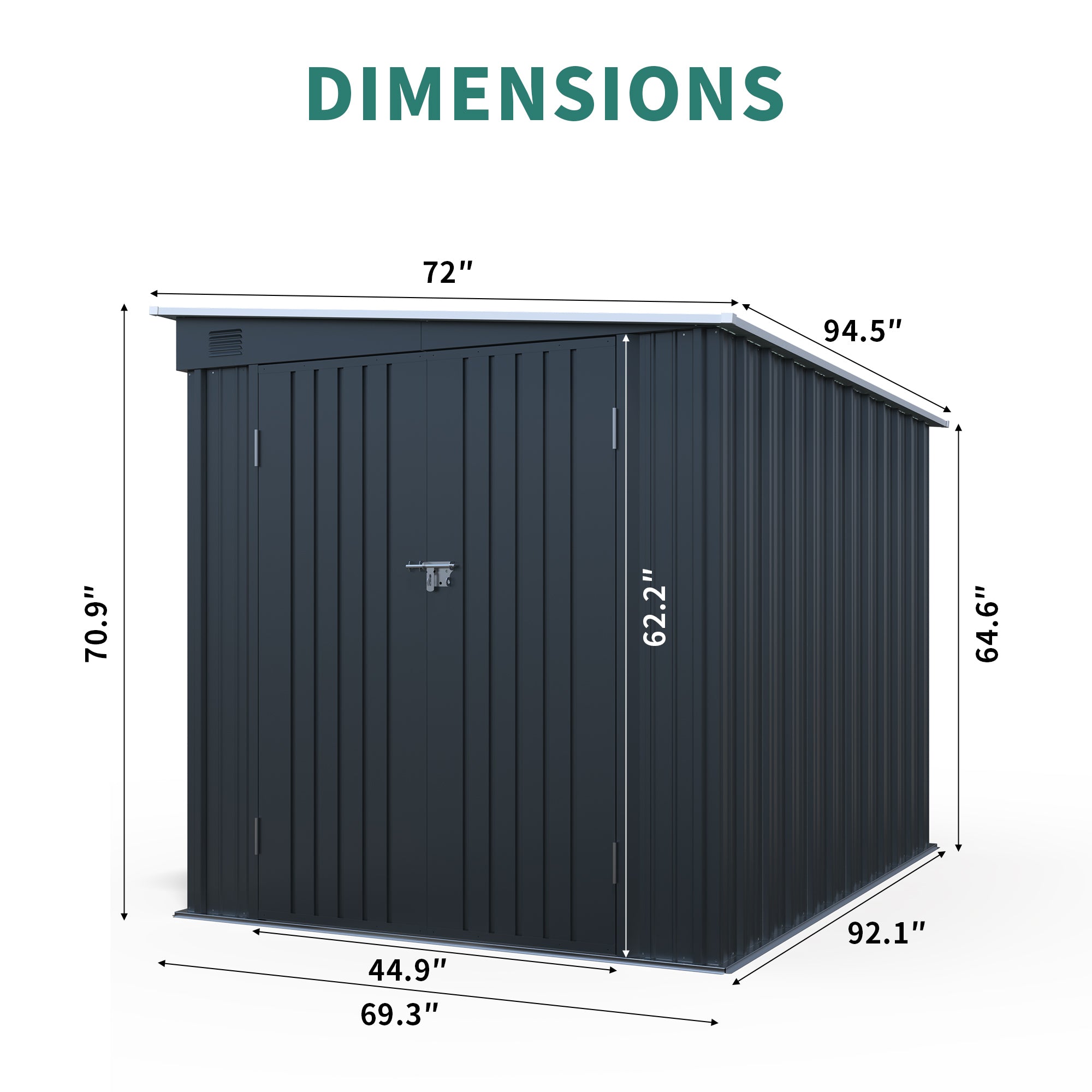 6x8FT Galvanized Steel Outdoor Storage Shed | Metal Lean-To Shed with Lockable Double Doors