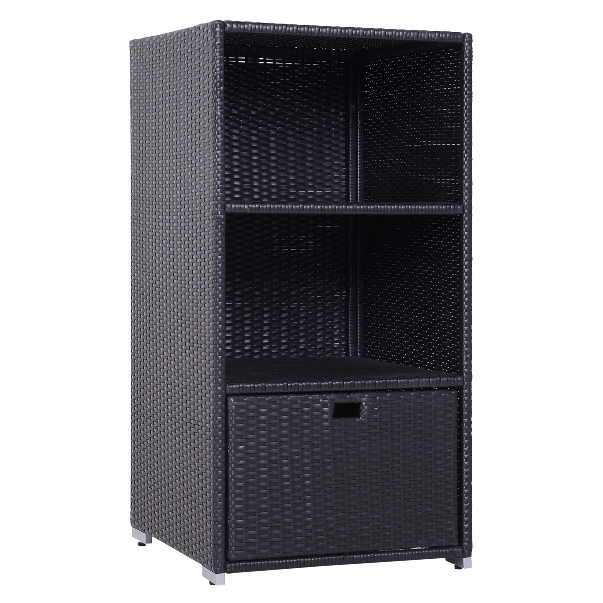 Outsunny Waterproof Rattan Wicker Pool Towel Rack | 2-Shelf Outdoor Spa Storage (Espresso)