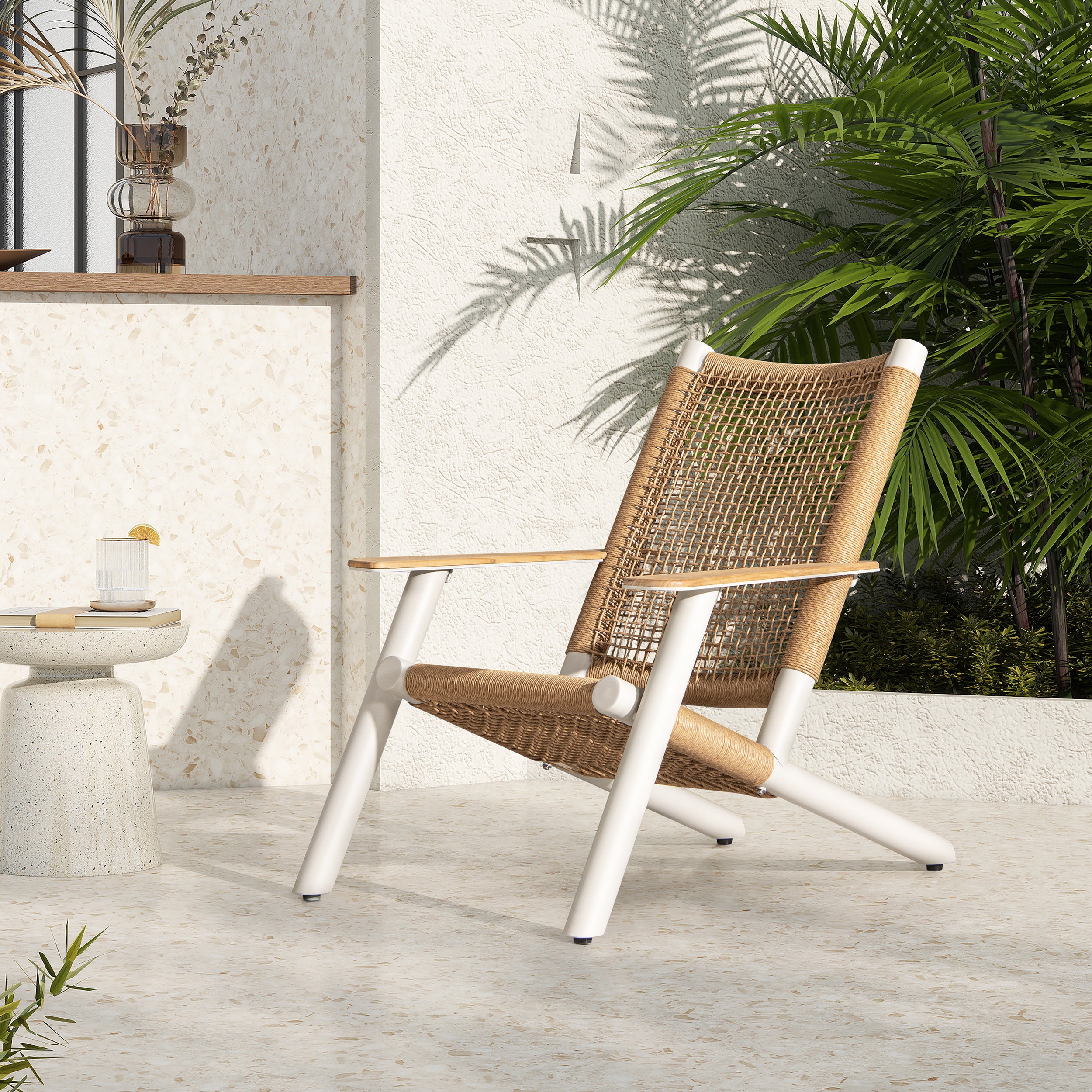 Atlas Adirondack Outdoor Lounge Chair Light Beige Gray Aluminum