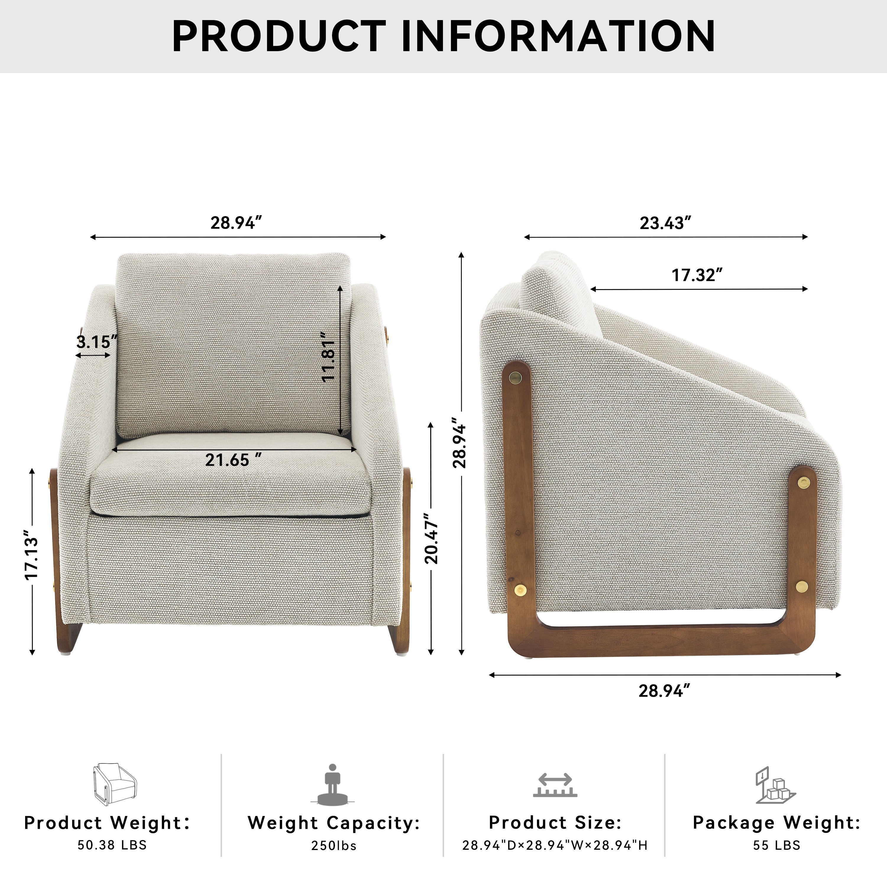 057-Set of 1 Chenille Fabric Modern Upholstered Armchair with Wooden Side Frame , Accent Leisure Chair with Cushioned Seat and Backrest for Living Room, Bedroom,Beige