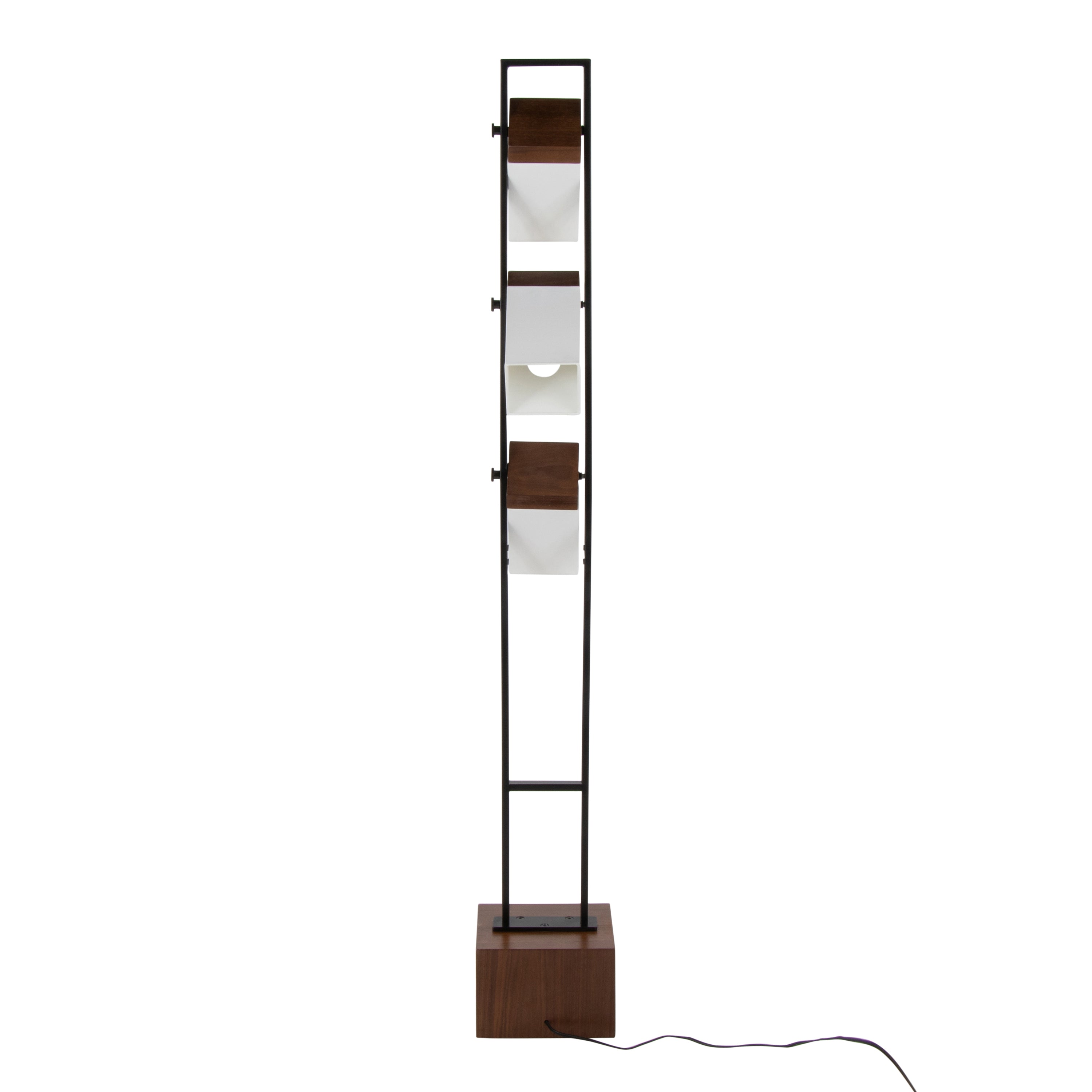 Bento 67.5" Contemporary Metal Floor Lamp in Black Metal and Walnut Wood with White Shade by LumiSource