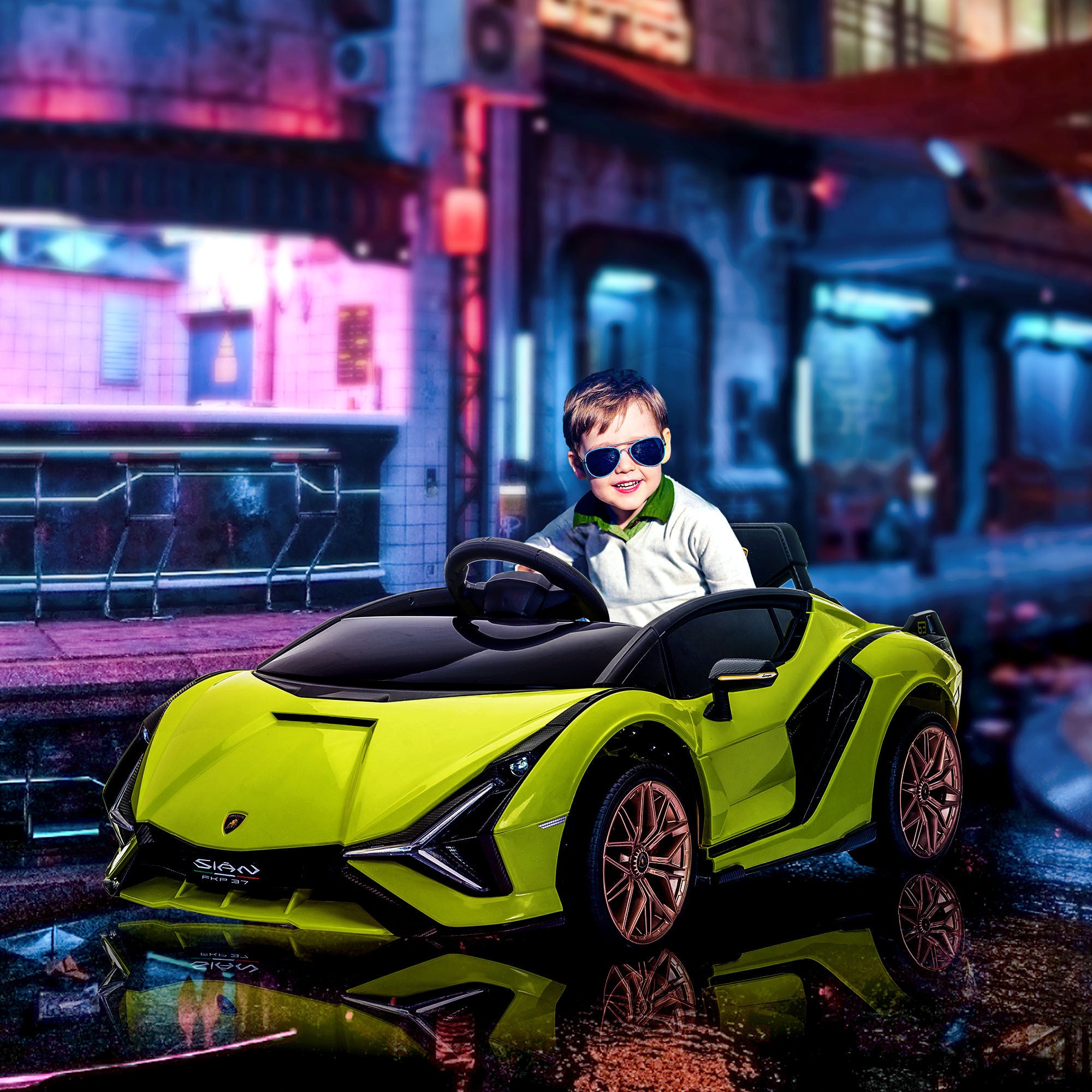 Aosom Lamborghini SIAN Licensed Kids Ride On Car, 12V Electric Sports Car with Remote Control, Horn, Music & Headlights for 3-5 Years Old - Green