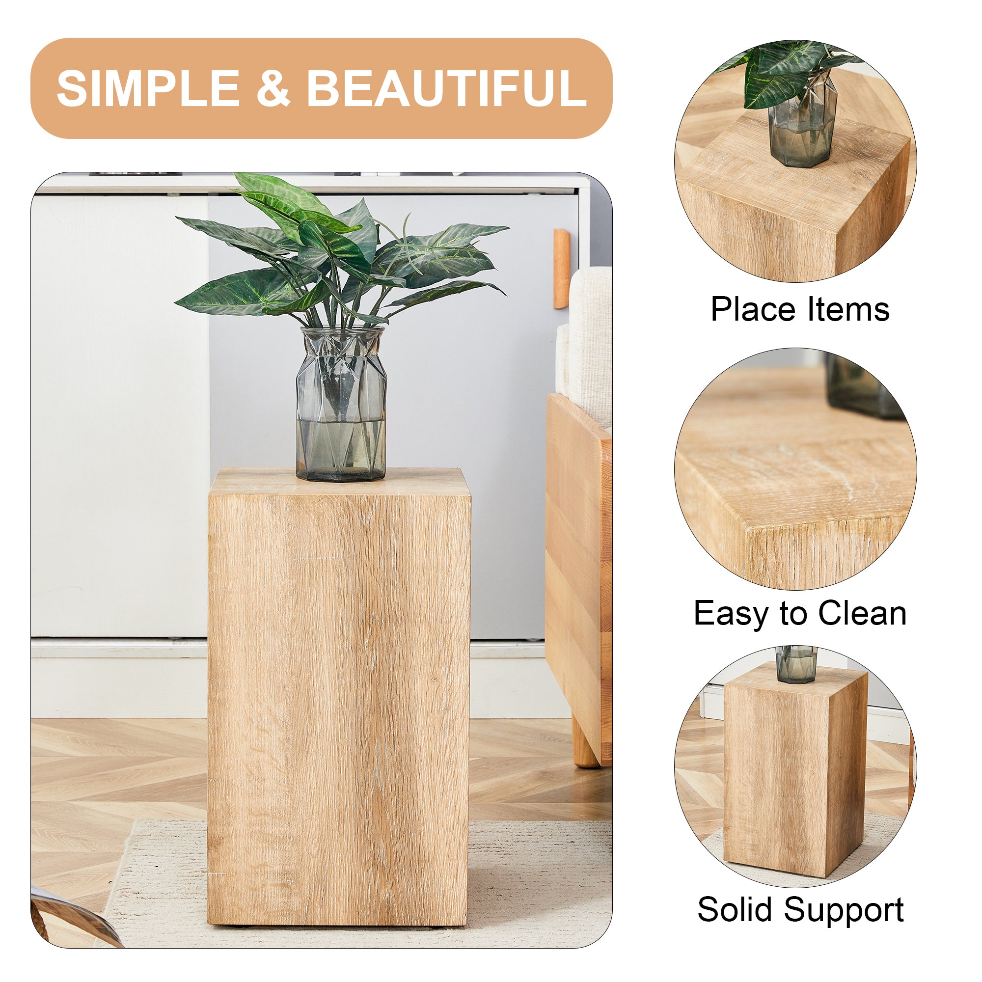 Elevate your living space with this modern MDF coffee table that showcases smooth, light wood color texture patterns. It is characterized by stylish design.12*12*19.6