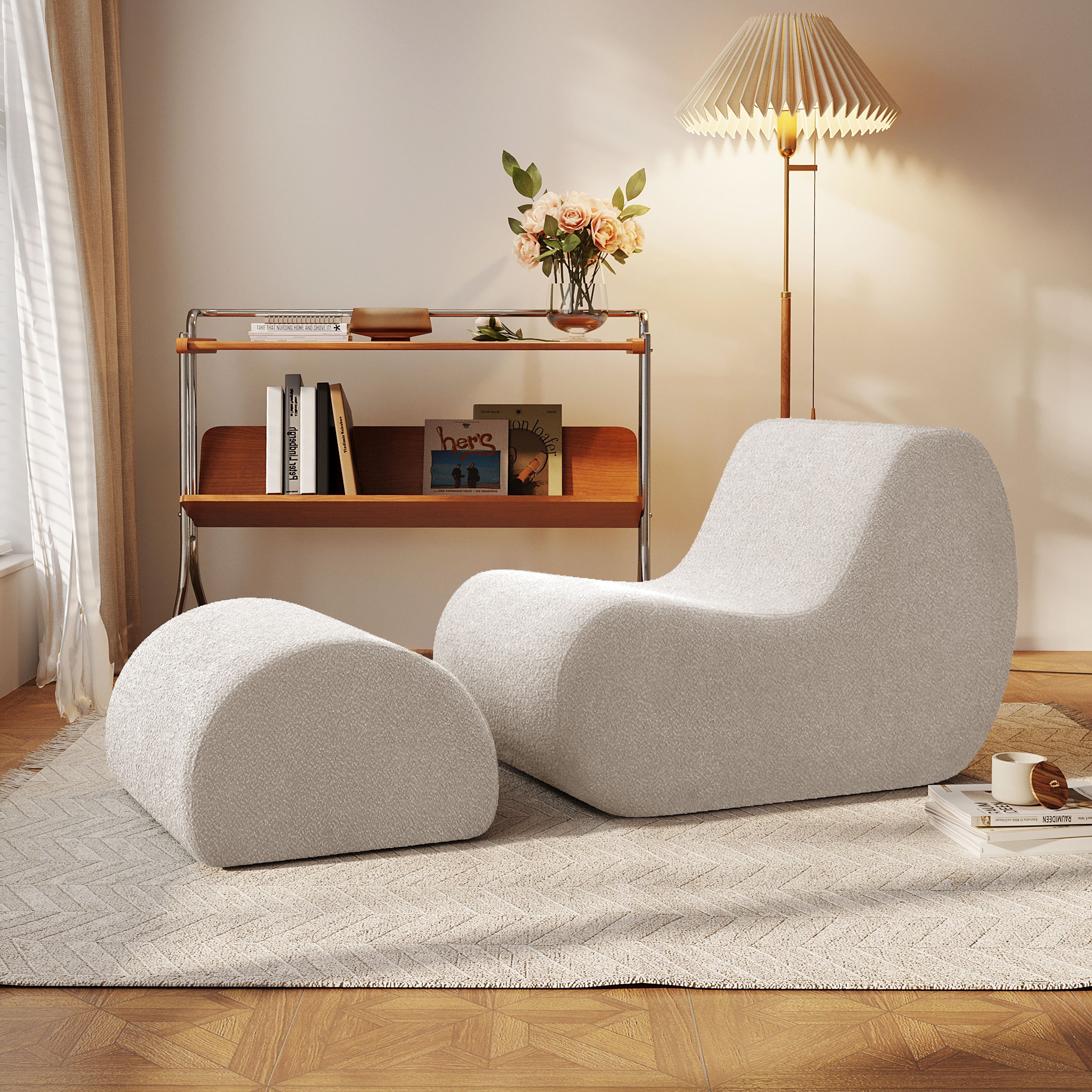 Mirod Elegant Accent Chair with Ottoman,Stylish Curved Design and Minimalist Lines for Ultimate Comfort, High-Resilience Foam for Luxurious Seating