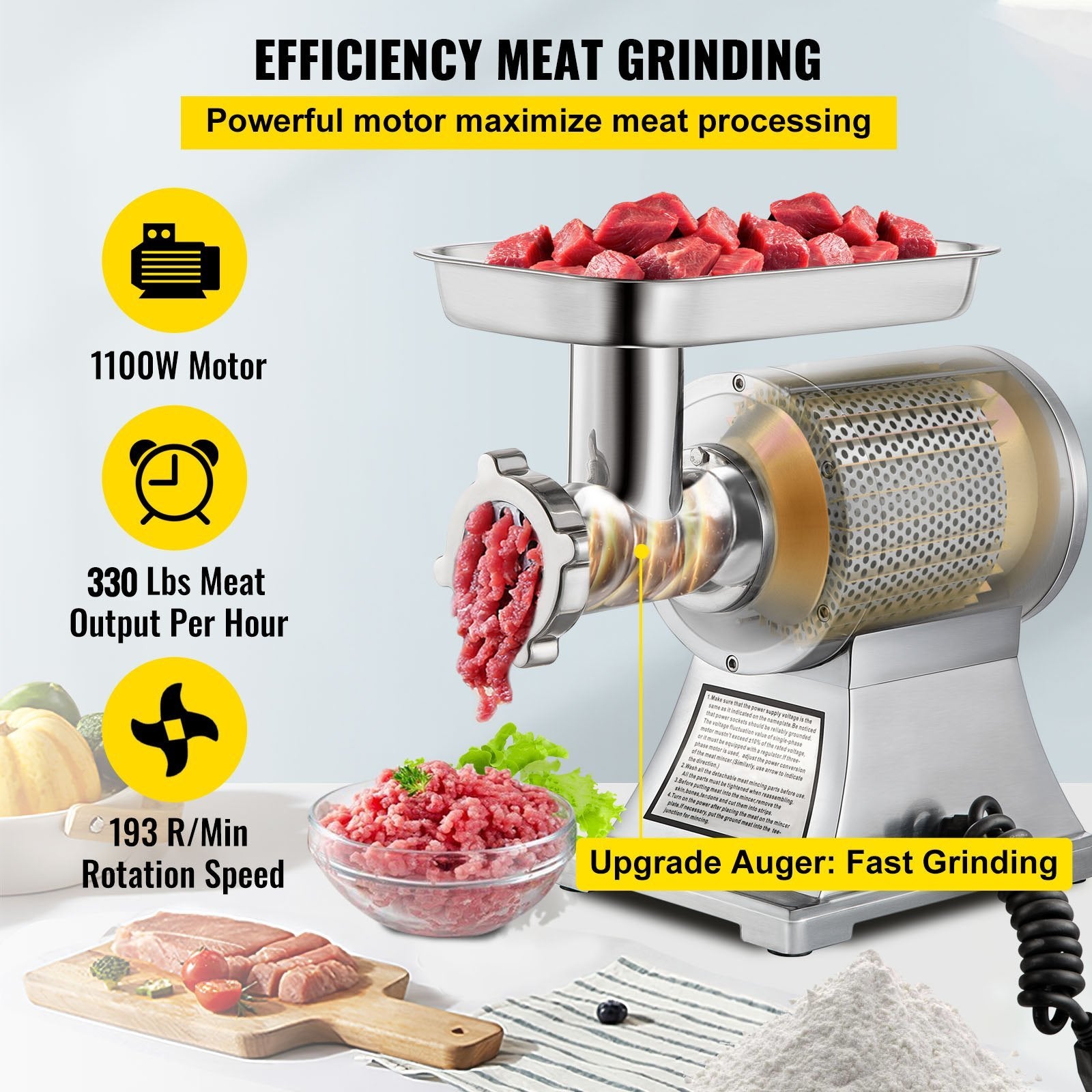 Commercial Electric Meat Grinder | 550 LB/H Heavy-Duty Stainless Steel Meat Mincer