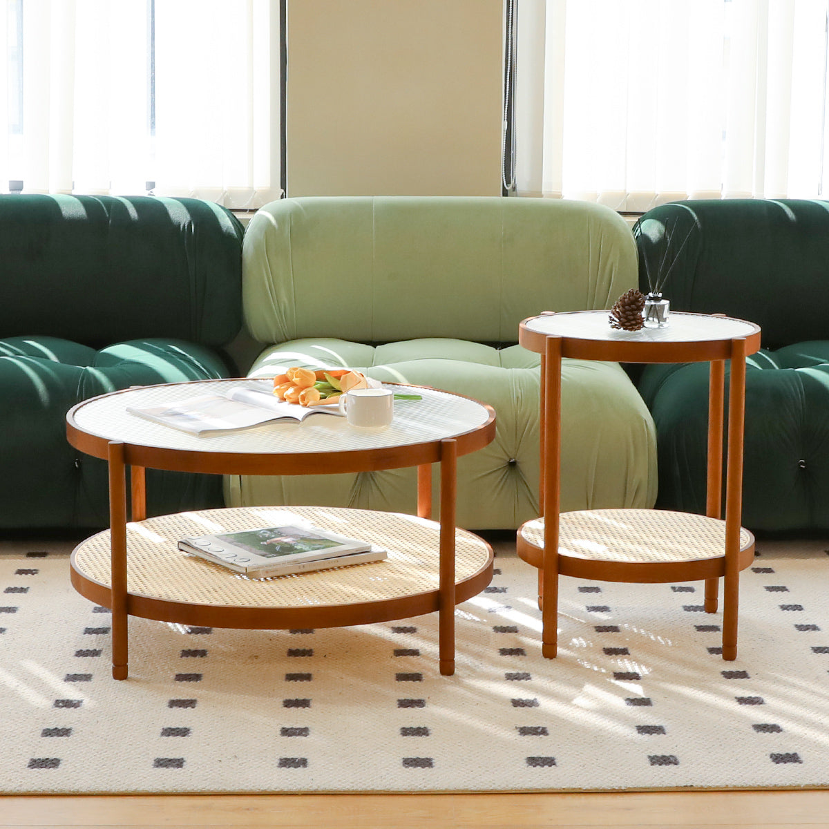 Modern Farmhouse Living Room Coffee Table Set, Stylish and Elegant Nesting Round Wooden Table,Side End table set for Living Room,Bedroom-1pc,Big Table