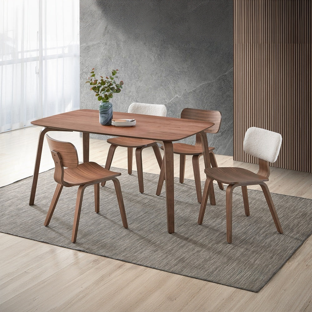 Walnut Finish Side Chairs Set of 2, Curved Ergonomic Design Solid Wood Dining Furniture Kitchen Modern