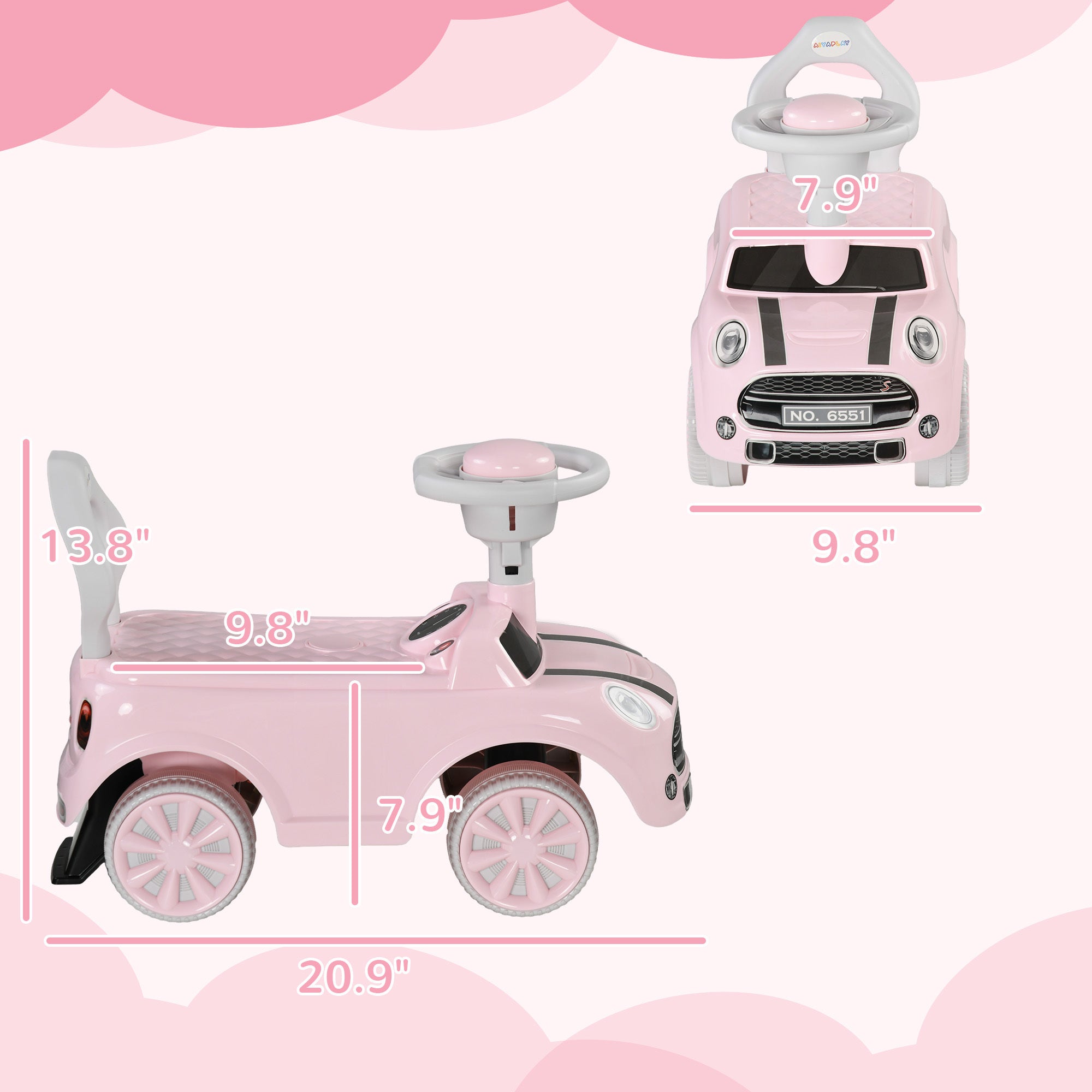 Qaba Toddler Ride on Toy, Foot to Floor Sliding Car with Horn, Working Steering Wheel & No Tip Anti-Over-Backwards System for Boys and Girls Ages 18-36 Months, Pink