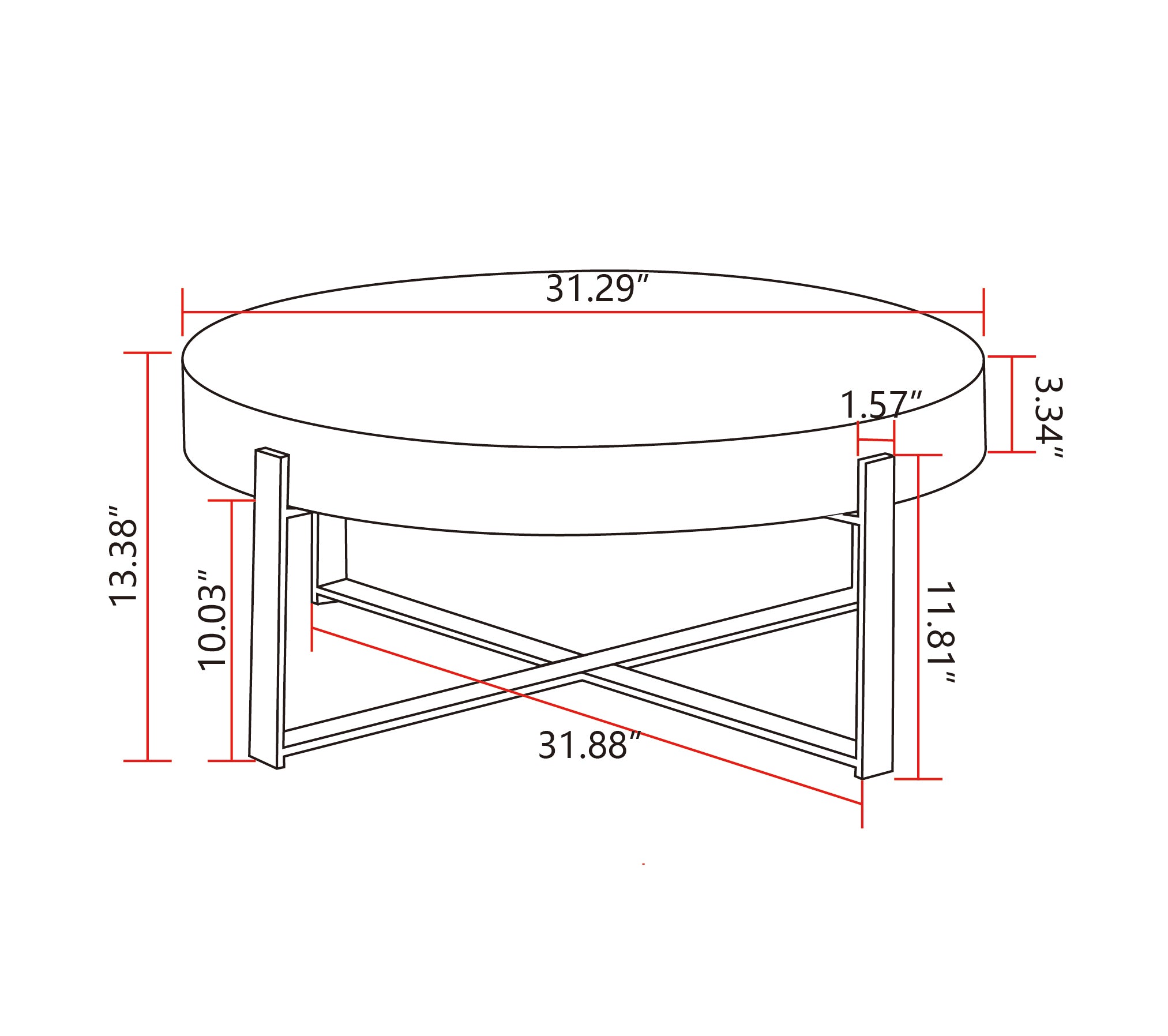 31.29"Modern Retro Splicing Round Coffee Table, Fir Wood Table Top with Black Cross Legs Base(Same SKU:W75770652)