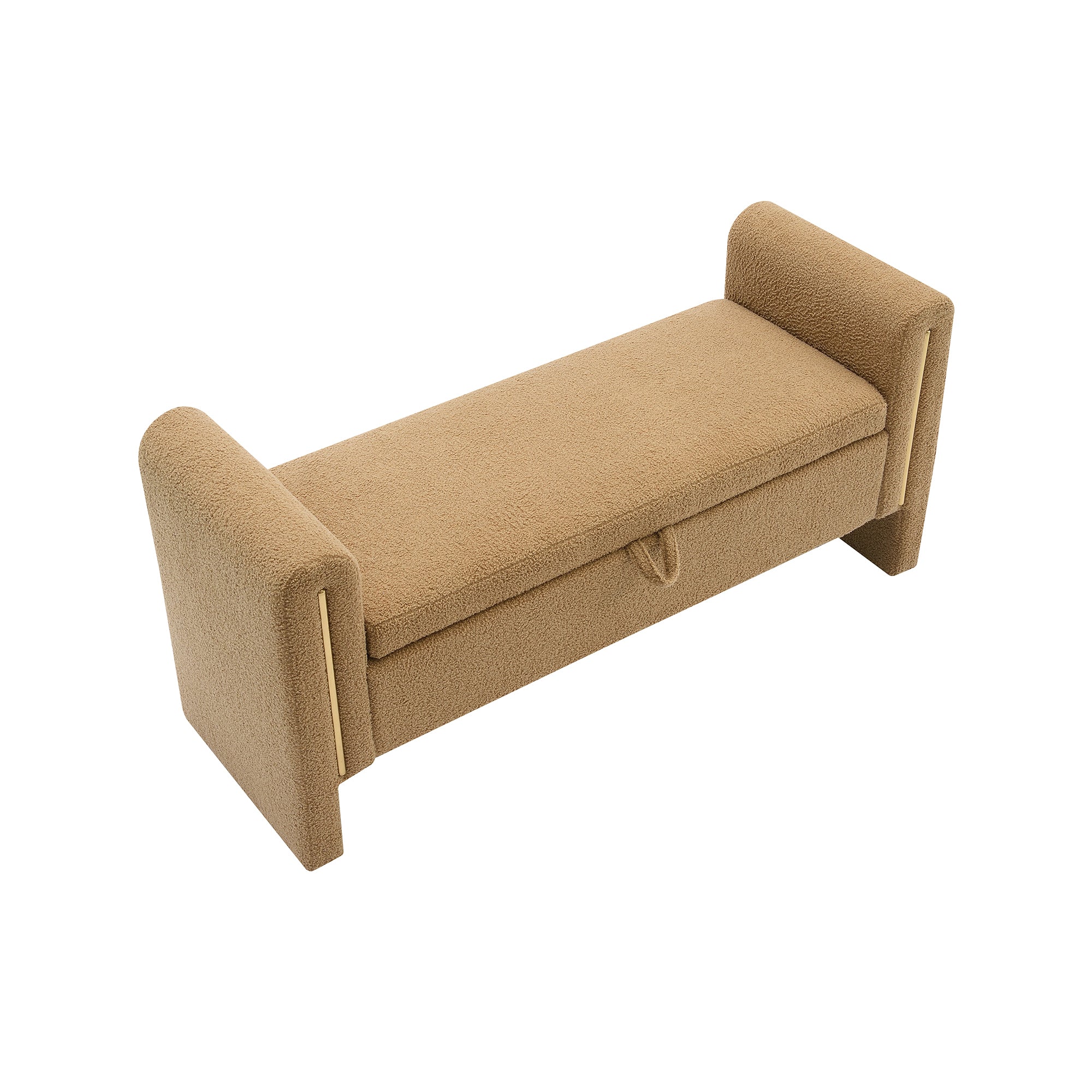 Modern Teddy Bed End Bench with Arms and Storage – Upholstered Large Foot Rest Stool, Comfy Window Vanity Bench for Living Room, Bedroom, Dorm, Coffee Table, Teddy Coffee