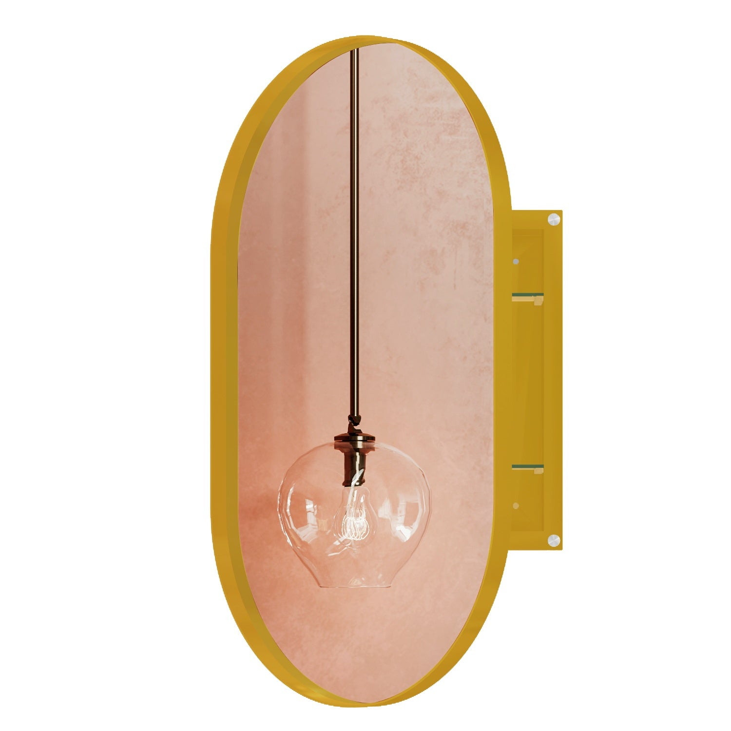 20x34" Oval Recessed Medicine Cabinet, Metal Framed Bathroom Wall Cabinet with Mirror, Adjustable Shelves, Matte Gold Wall Mirror with Storage for Bathroom