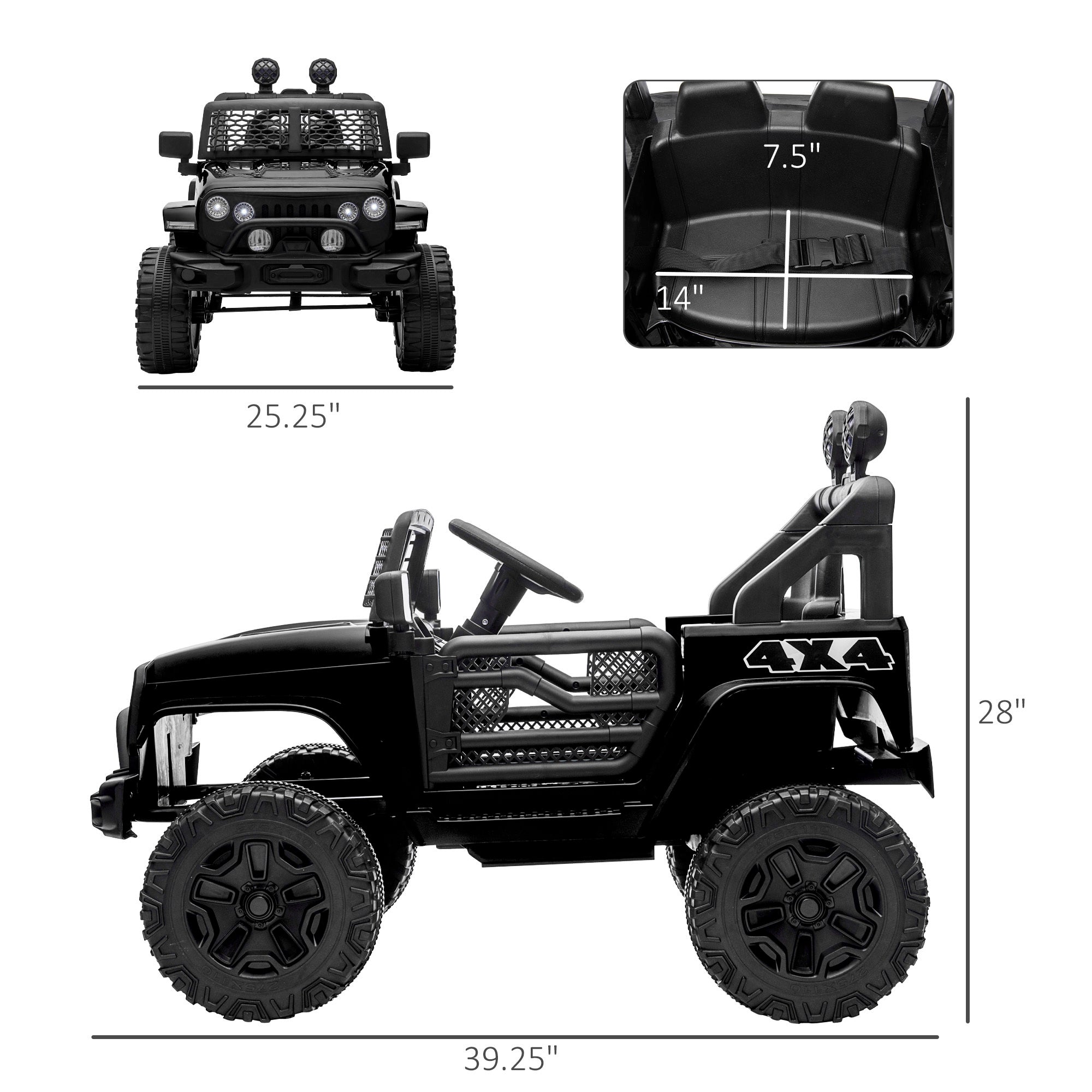 12V Kids Ride On Truck with Parent Remote Control, Electric Battery Powered Toy Car with Spring Suspension, Adjustable Speed, LED Lights and Horn, Black