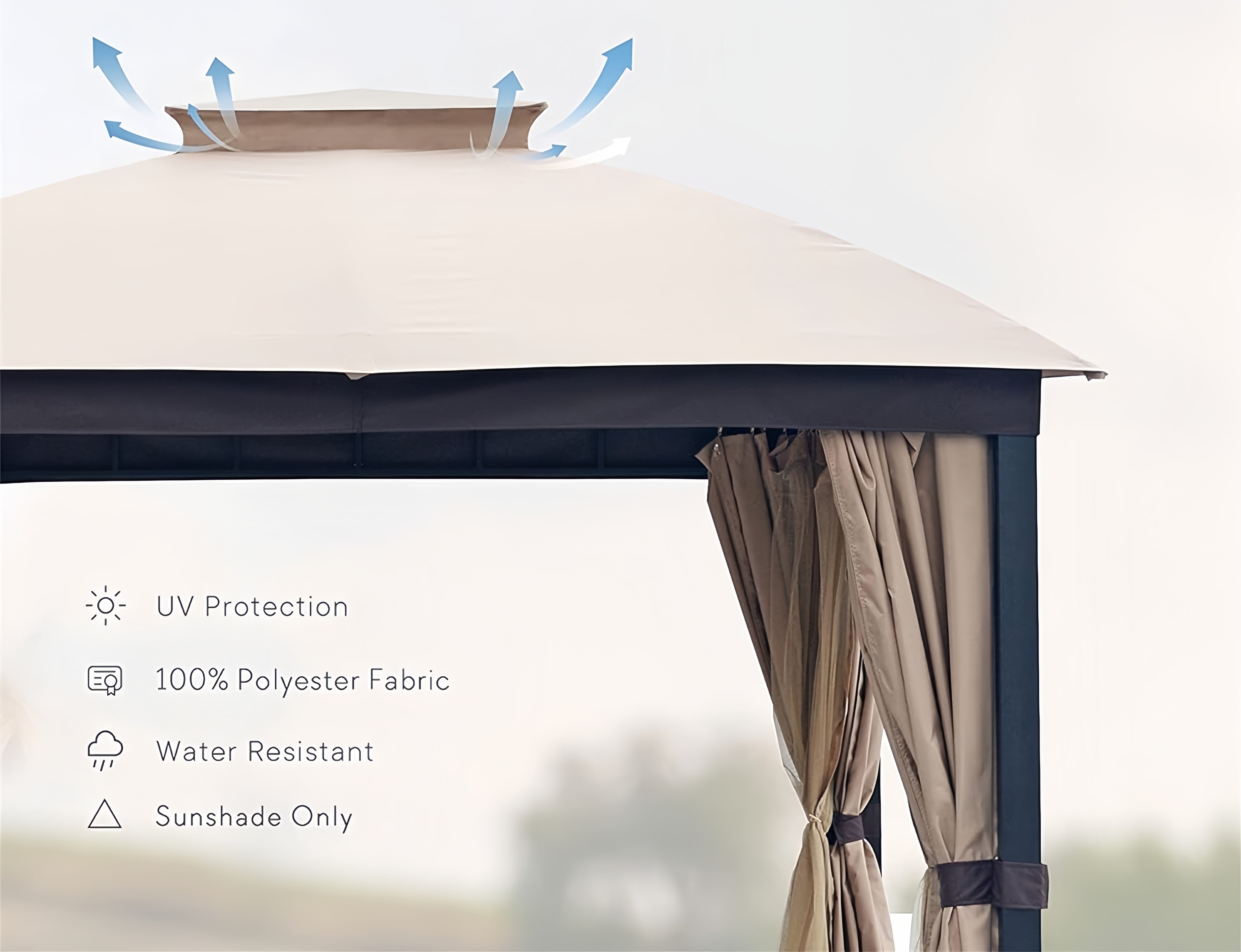 10x10FT Softtop Metal Gazebo with Mosquito Net & Sunshade Curtains, Heavy Duty Double Roof Canopy, Galvanized Steel Outdoor Tent for Garden, Patio, Backyard