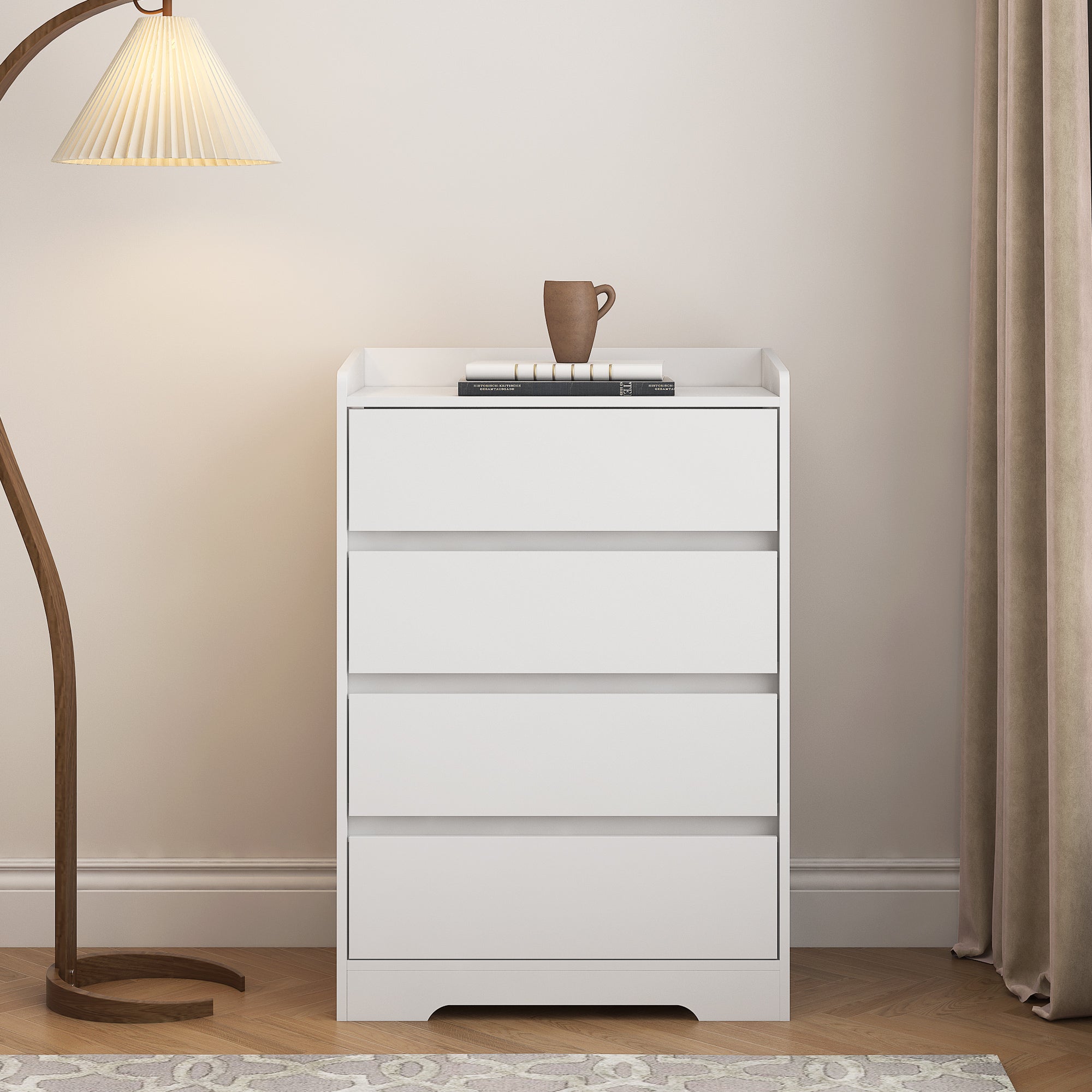 4 Drawer Dresser, Chest of Drawers Without Handle, White Dresser for Bedroom 100% Waterproof, Modern Wooden Cabinet with Sturdy Frame for Living Room, Entryway, Bedroom, Hallway, Office