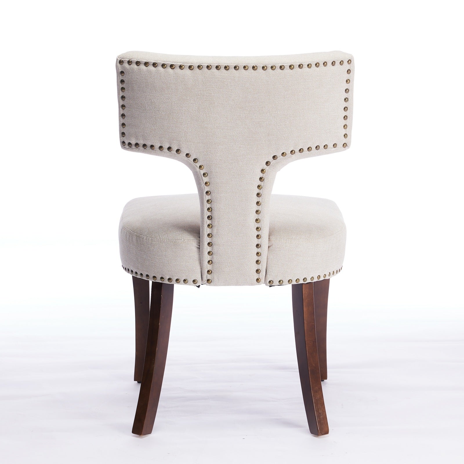 Mid Century Modern Dining Chairs Set of 2, Farmhouse Linen Fabric Upholstered Accent Chair Curved Backrest with Copper Nails around,Kitchen Chairs with Hardwood Frame, Beige