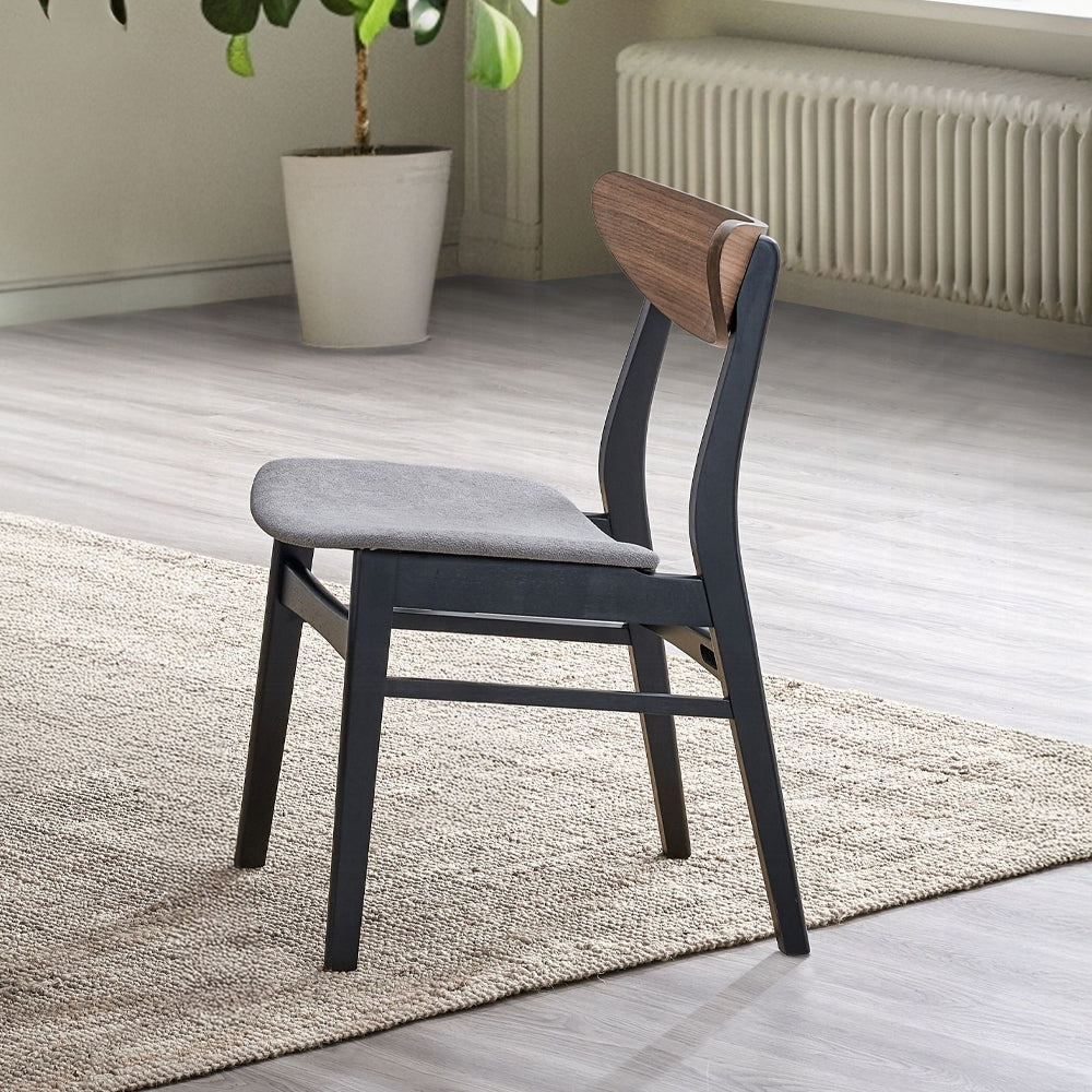 Contemporary Dining Side Chairs Set of 2 Walnut and Black Finish Gray Upholstery Wooden Kitchen Furniture Curved Back