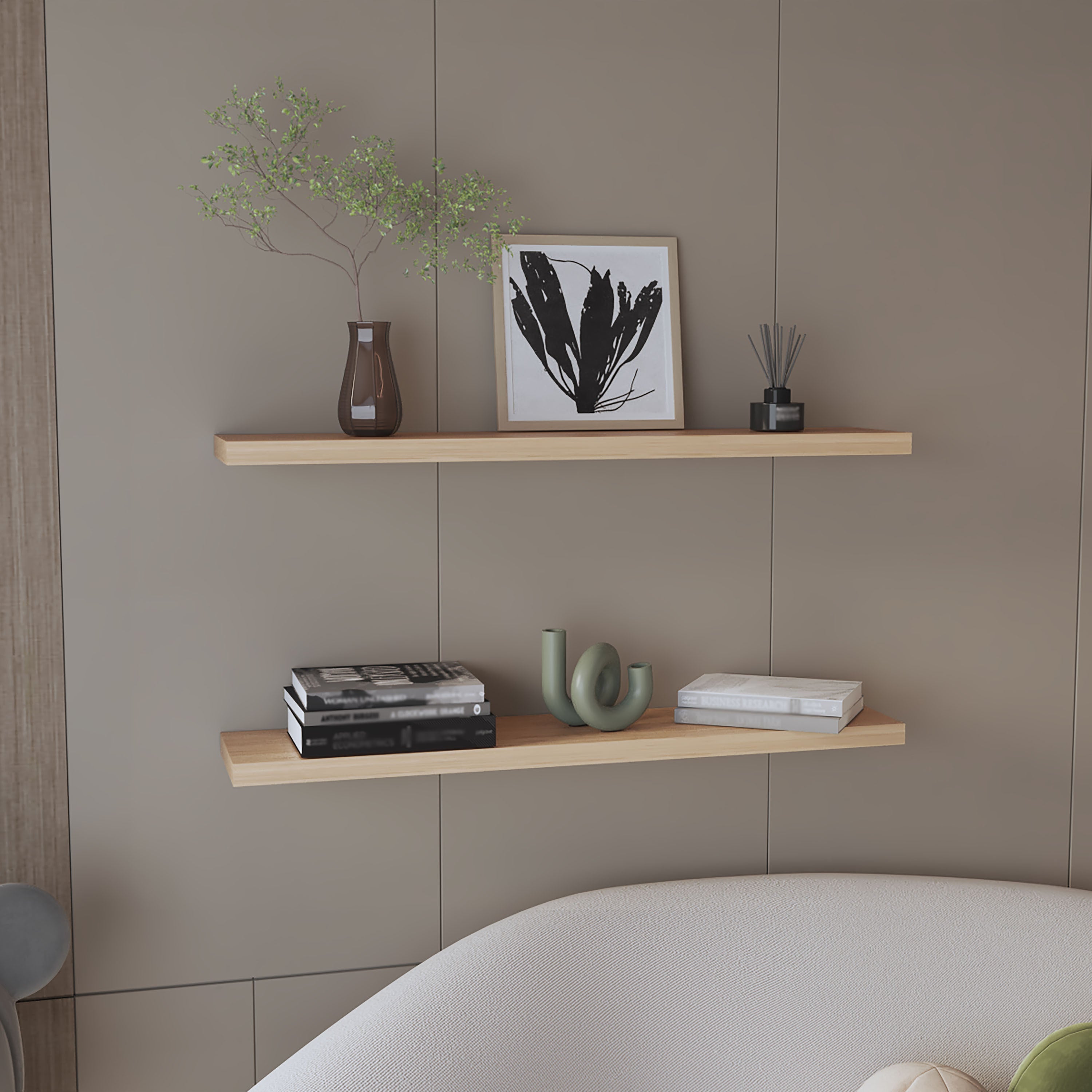 Ecco 47" Wide Floating Shelves Set of 2 – Wall Shelves for Bedroom, Bathroom Storage, Book Shelves for Living Room Decor