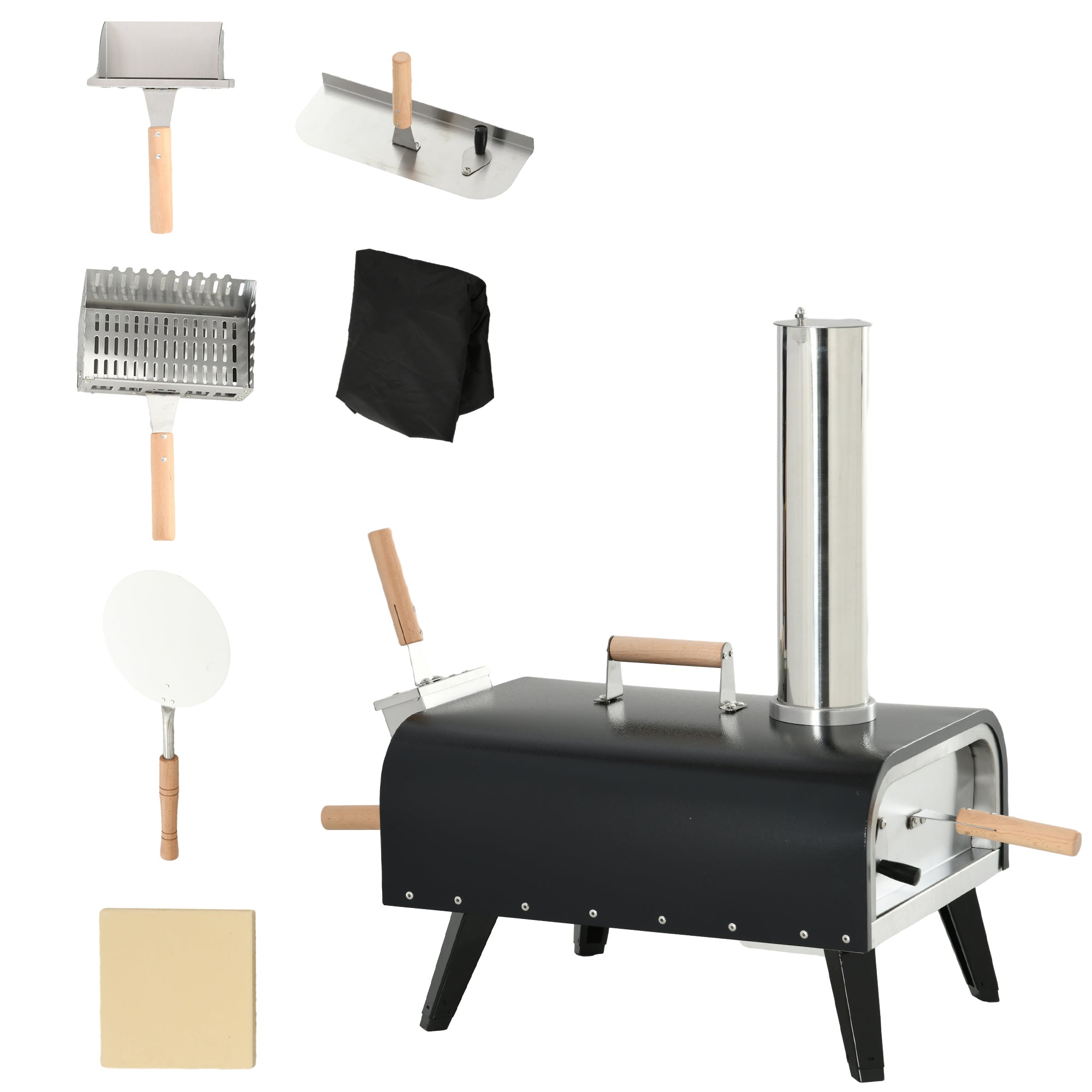 Outsunny Portable Outdoor Pizza Oven Set | Pellet Wood Fired Maker w/ Stone, Peel & Cover