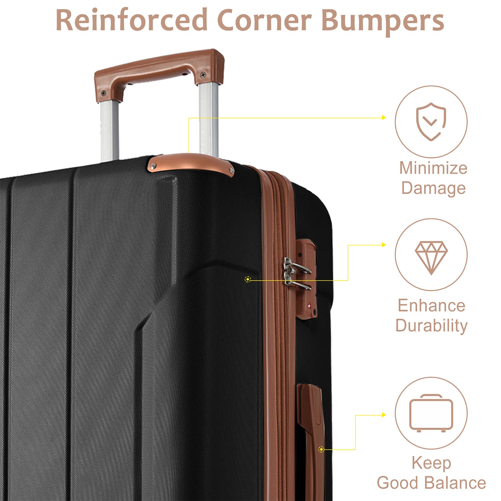 Hardshell Luggage, Lightweight Durable ABS Suitcases with Double Wheels, Expandable 28-inch Checked Luggage 28' (Black Brown)