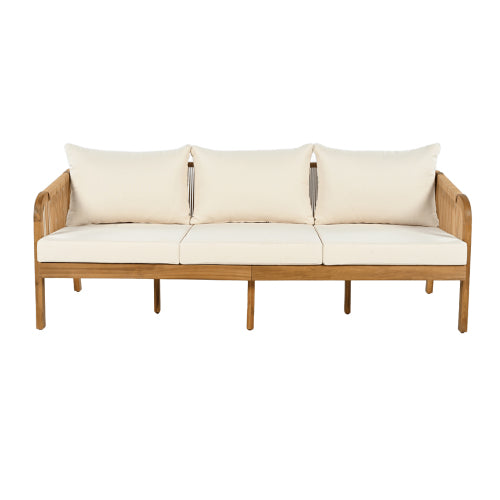 5-piece Acacia wood patio furniture set, outdoor furniture (including coffee table), patio reception set (with Cushions and Sofa Ottoman), garden porch chairs, backyard porch balcony, brown and beige