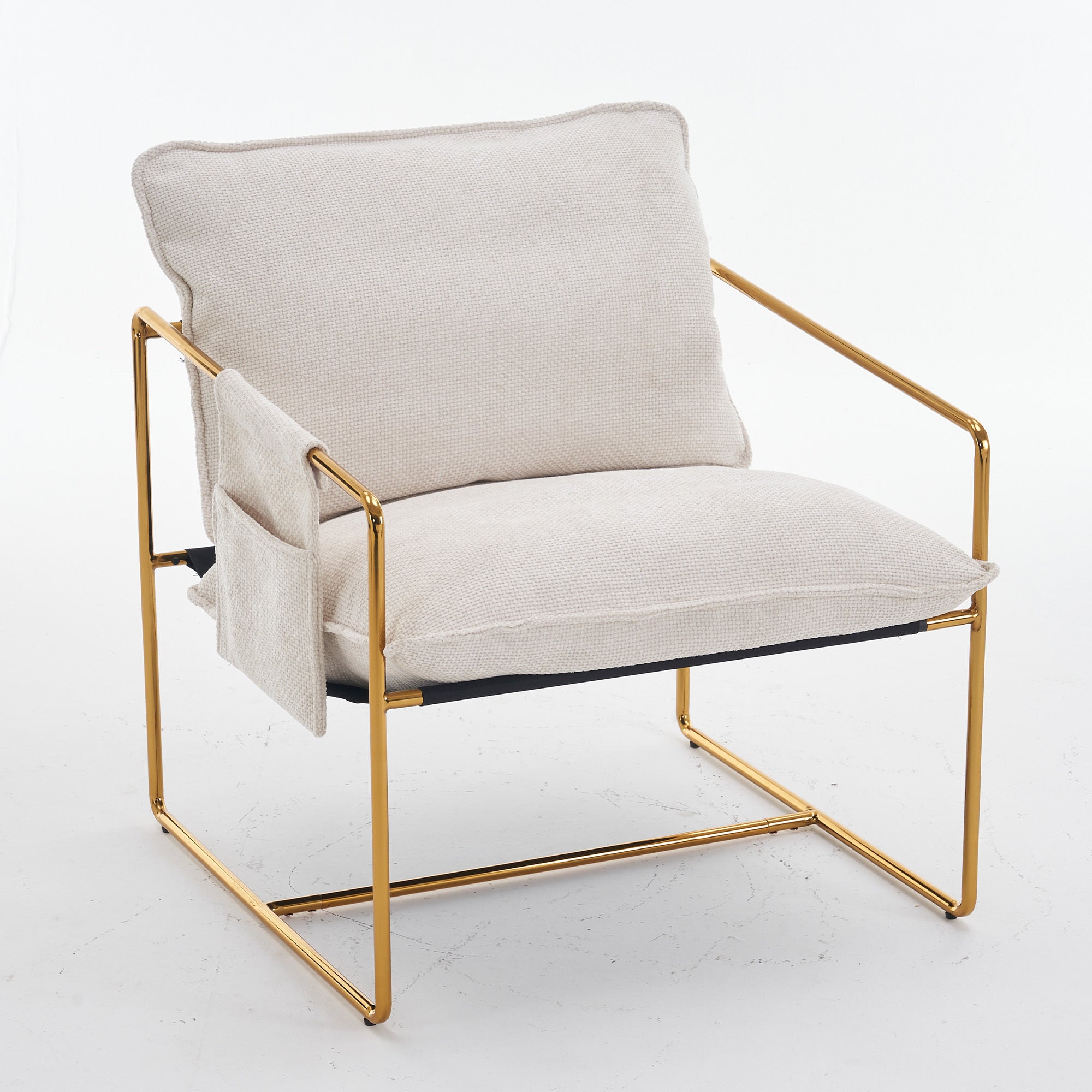2 Chairs in 1 Box, Upholstered Hanging Armchair with Arm Pockets, Metal Frame, Gold-Plated Craftsmanship, Crushed Foam Cushions, Skin-Friendly Woven Fabric for Living Room and Bedroom, Beige