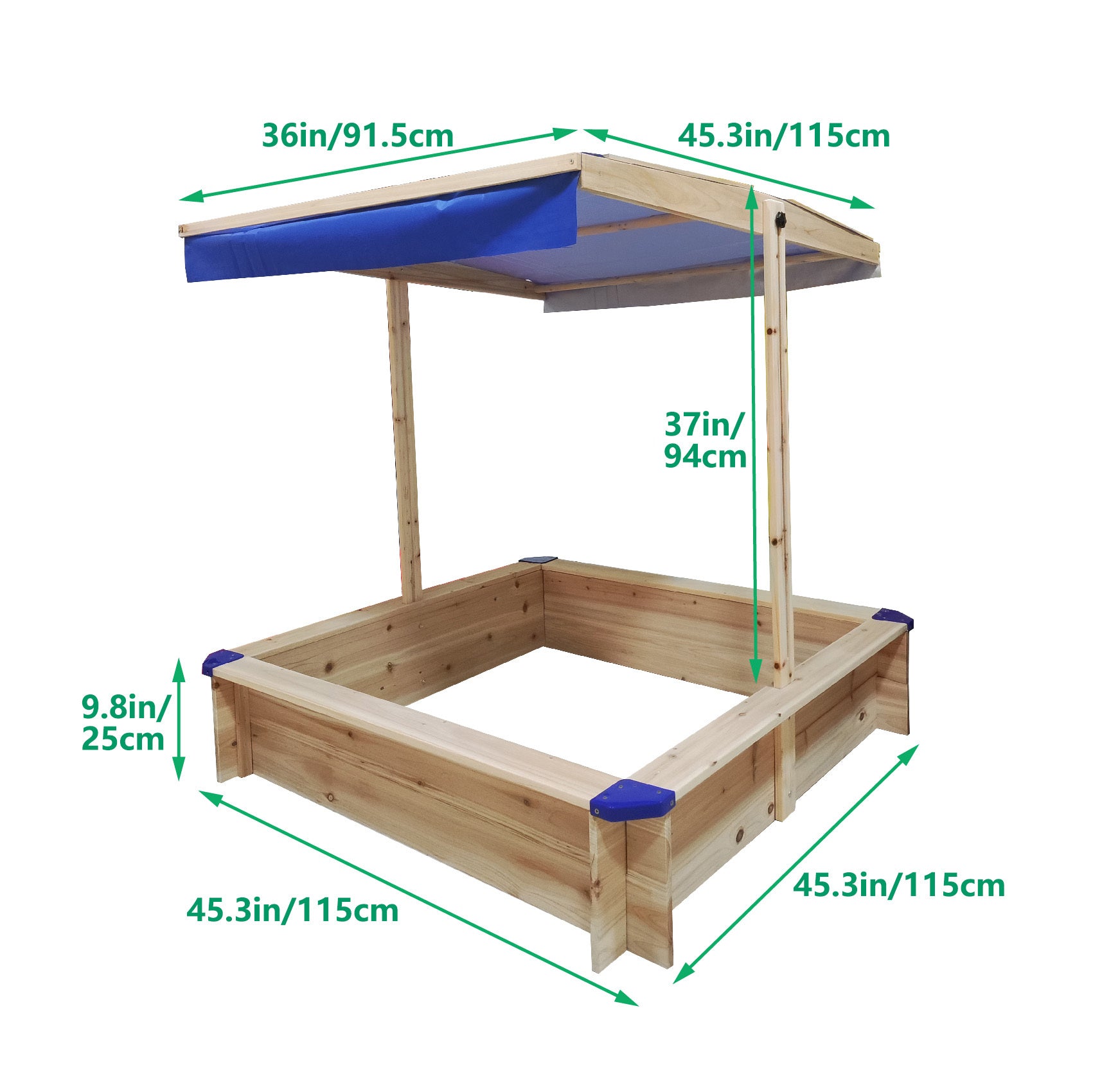 Children's Wooden Sandbox with Adjustable Retractable Canopy – Sand Pit with Cover for Garden, Beach, Patio, Outdoor Backyard Playset – Natural Wood