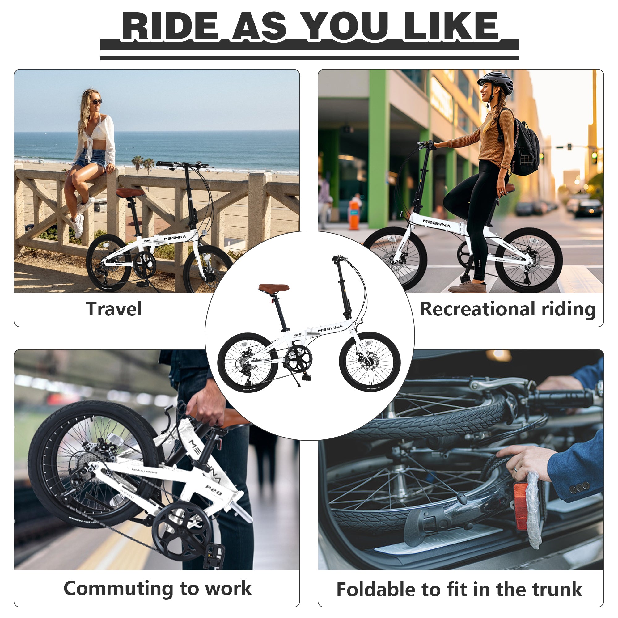20" Folding City Bike – Lightweight Aluminum Frame, 7-Speed Urban Commuter Bicycle, Compact & Portable Outdoor